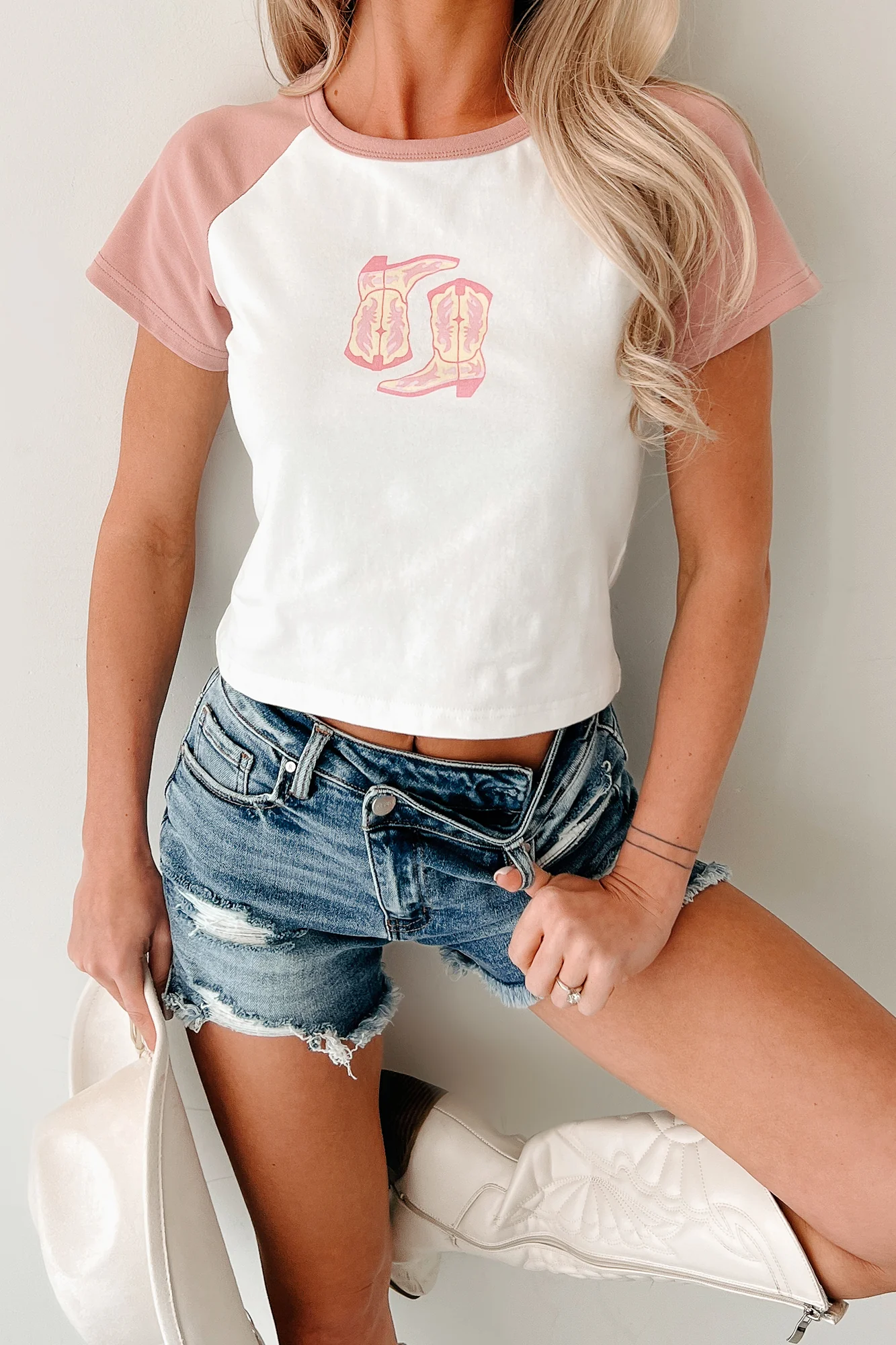 Southern Heart Cowboy Boot Graphic Tee (White/Blush) - Image 5