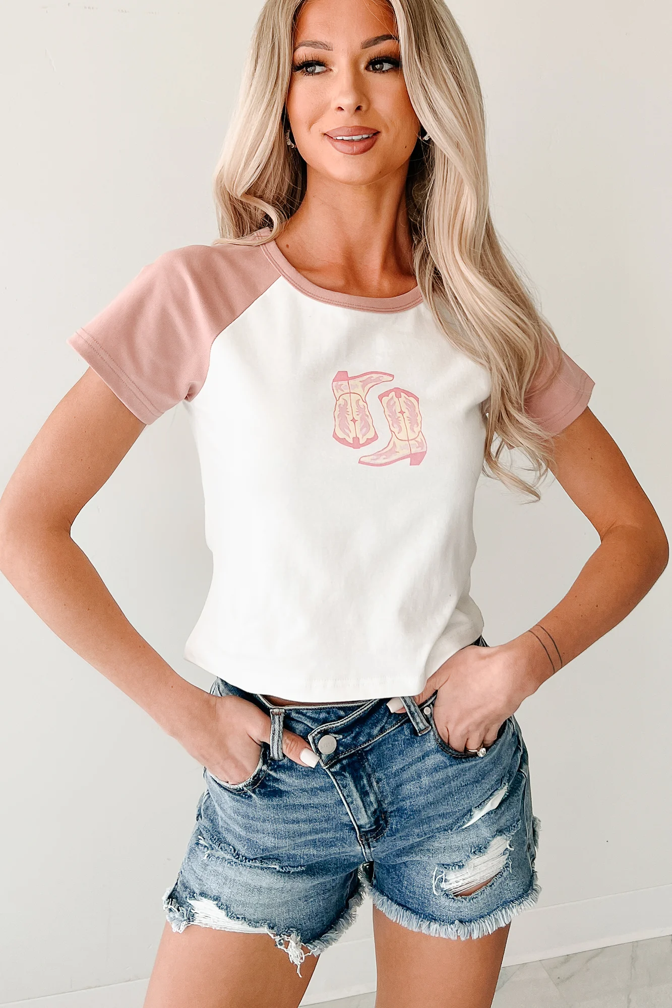 Southern Heart Cowboy Boot Graphic Tee (White/Blush) - Image 8