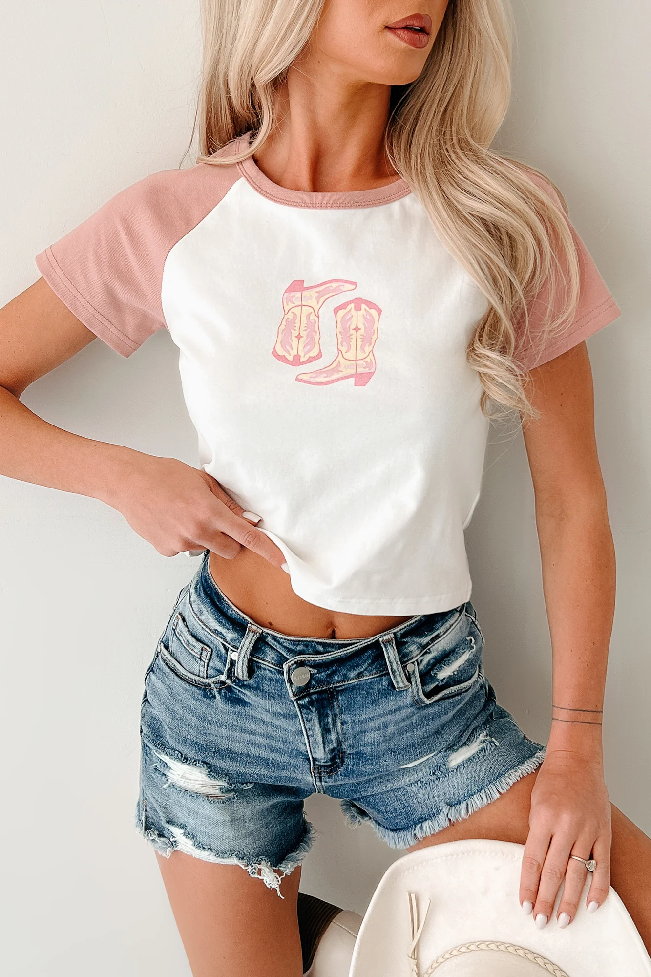 Southern Heart Cowboy Boot Graphic Tee (White/Blush) - Image 9