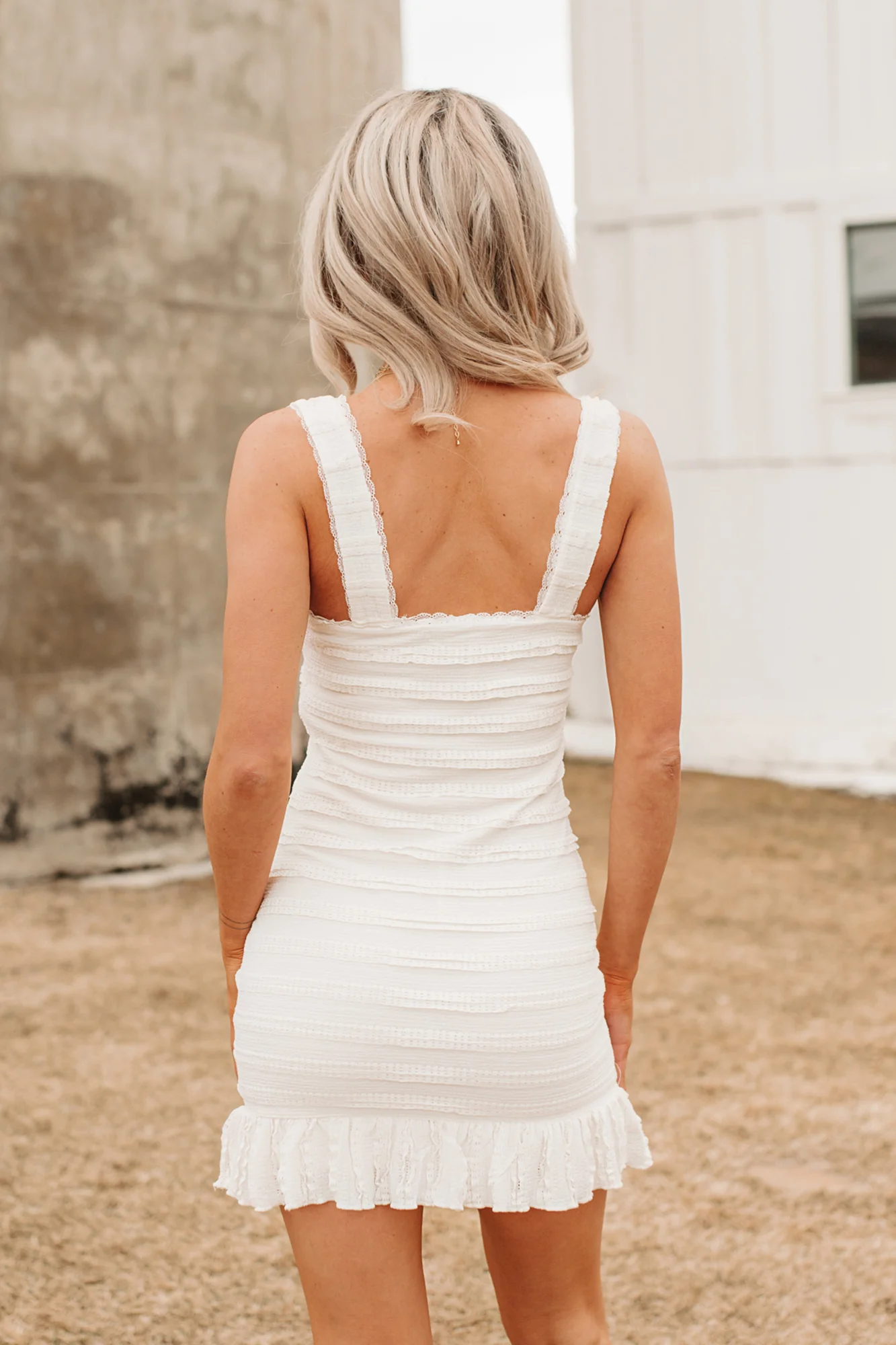 Spring Fling Energy Ruffle Bodycon Mini Dress (Off White) - Image 4