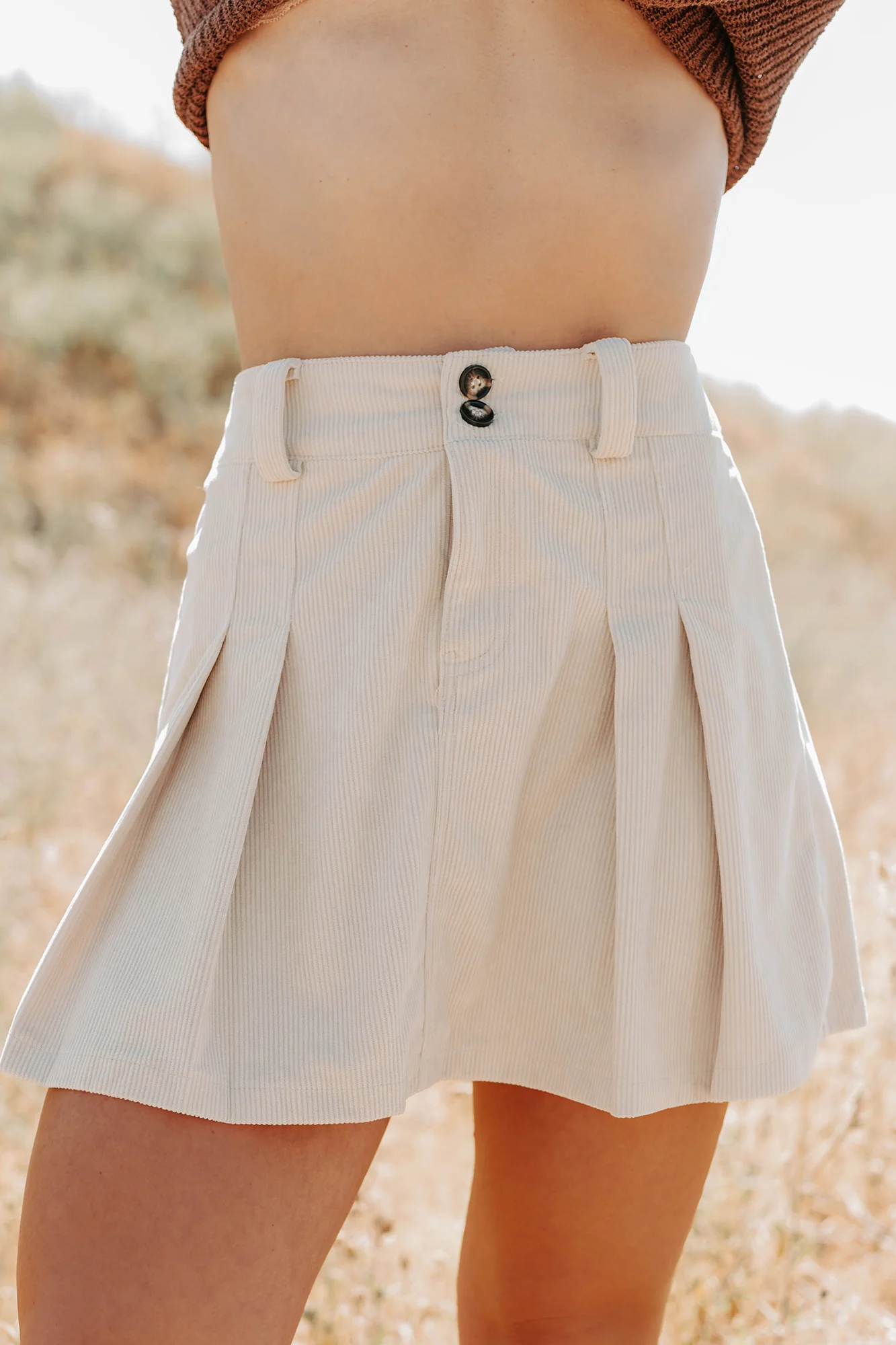 Spring In The Air Corduroy Mini Skirt (Beige) - Image 3