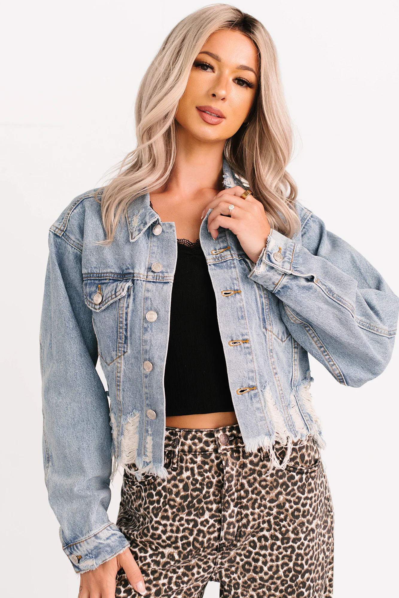 Standing Tall Signature 8 Distressed Denim Jacket (Medium Denim) - Image 2