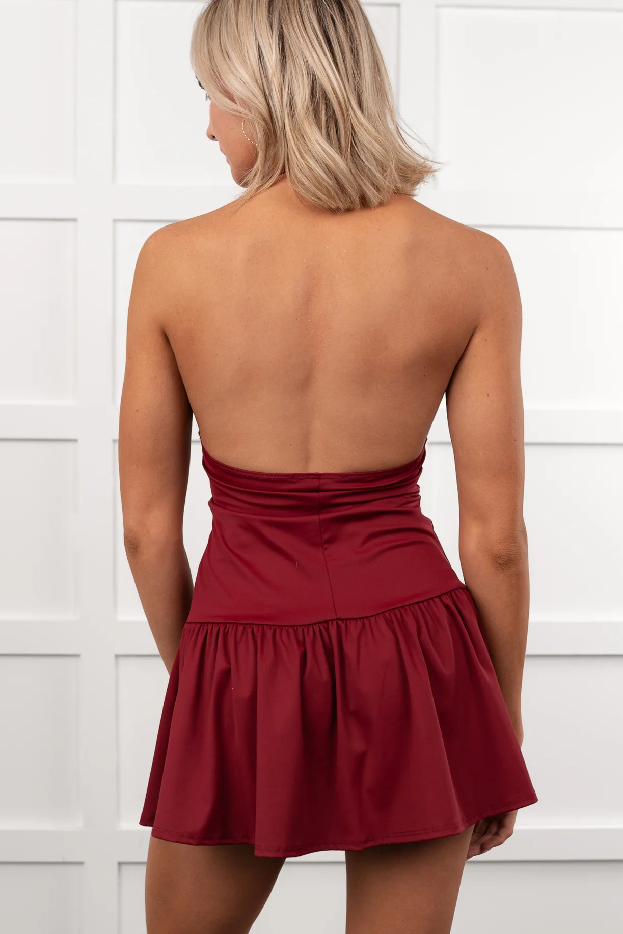 Star Moment Halter Drop Waist Mini Dress (Wine) - Image 3