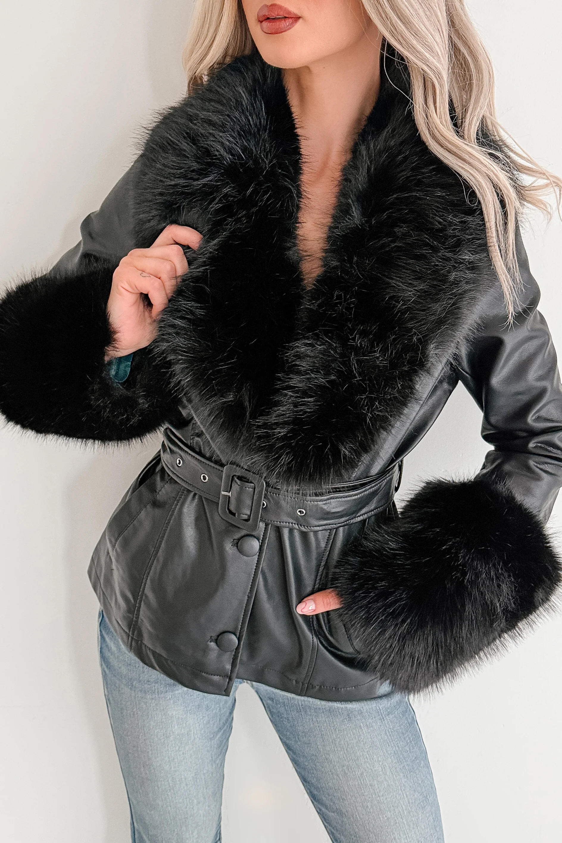 Star Quality Fur Trim Faux Leather Jacket (Black) - Image 10