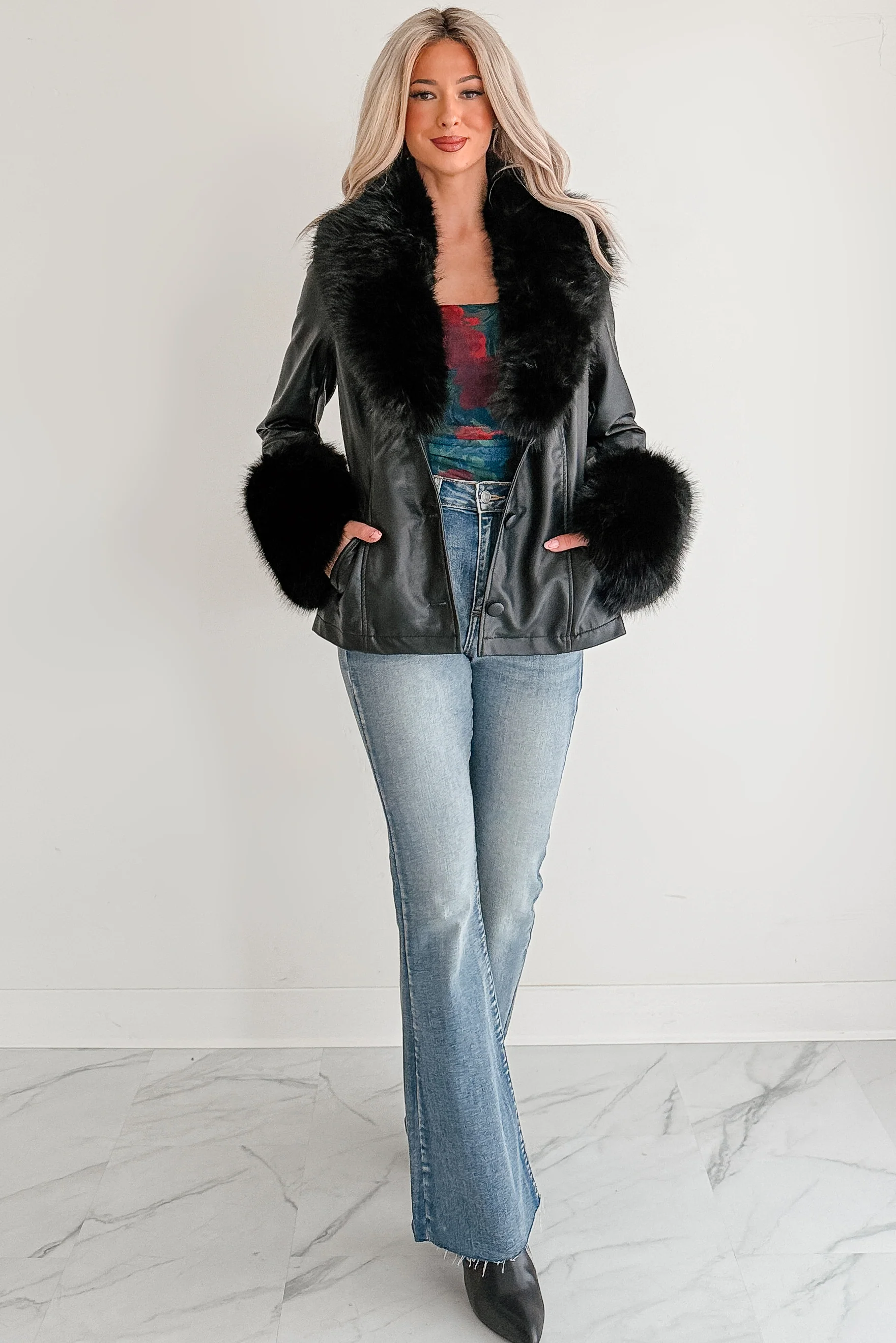 Star Quality Fur Trim Faux Leather Jacket (Black) - Image 12