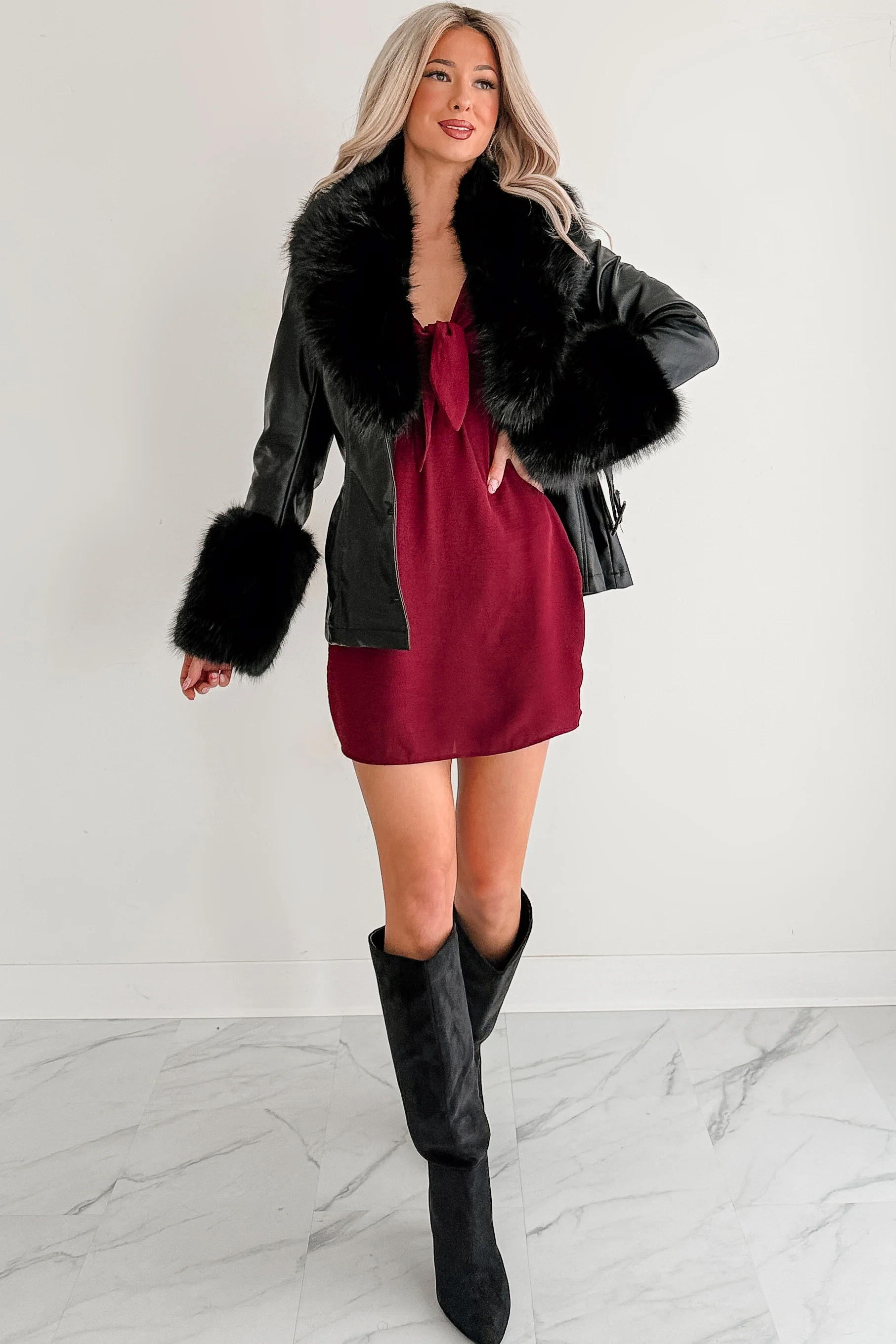 Star Quality Fur Trim Faux Leather Jacket (Black) - Image 13