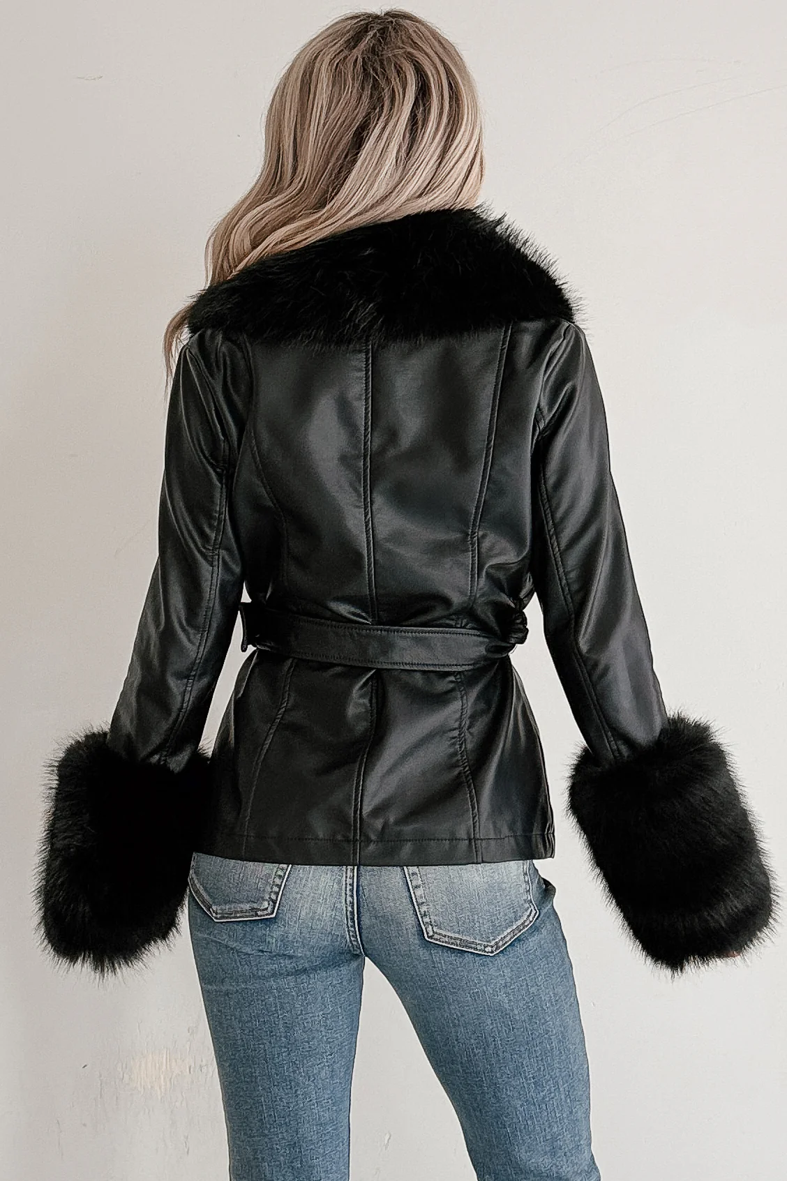 Star Quality Fur Trim Faux Leather Jacket (Black) - Image 8