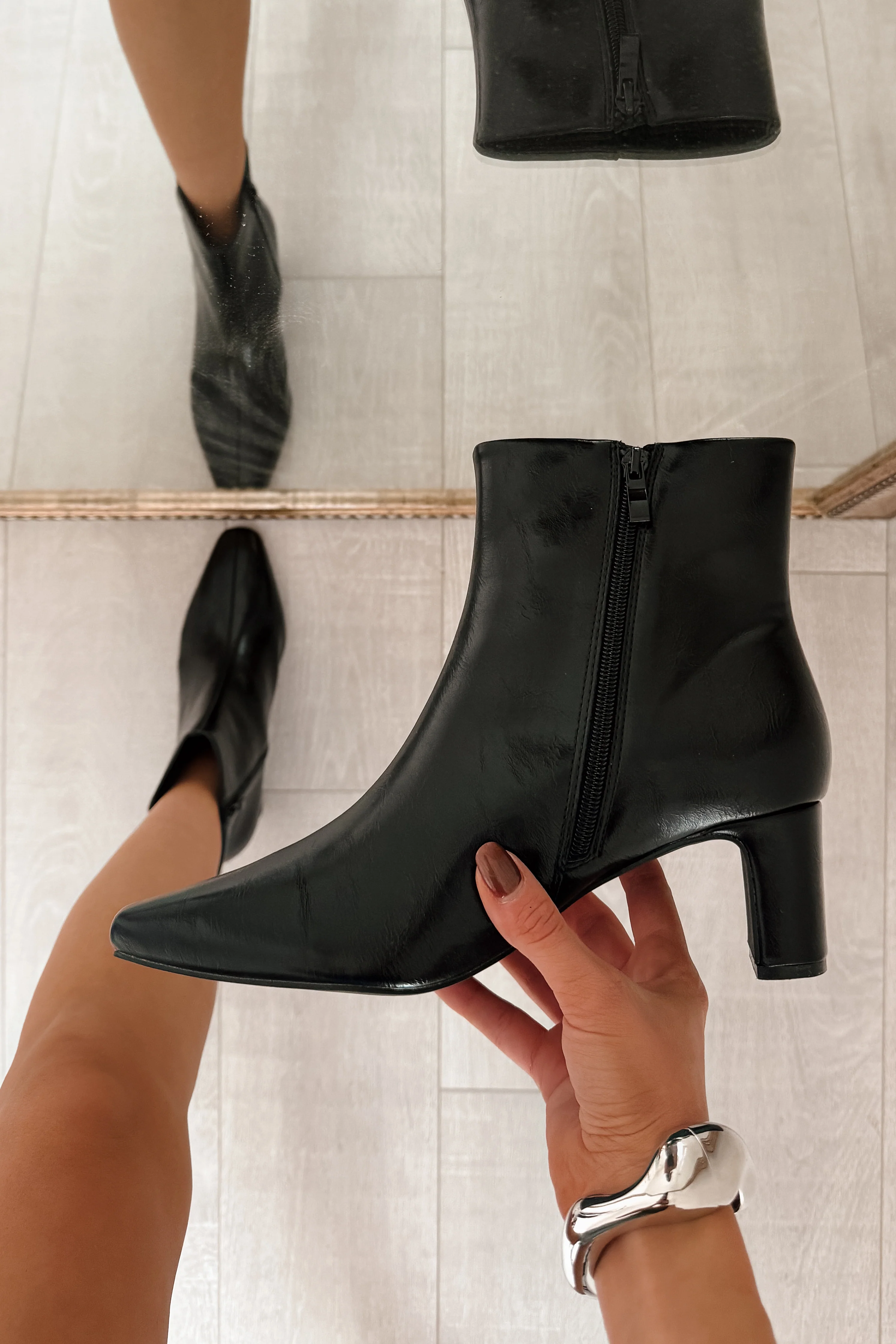 Starlet Status Glossy Pointed Toe Booties (Black) - Image 2