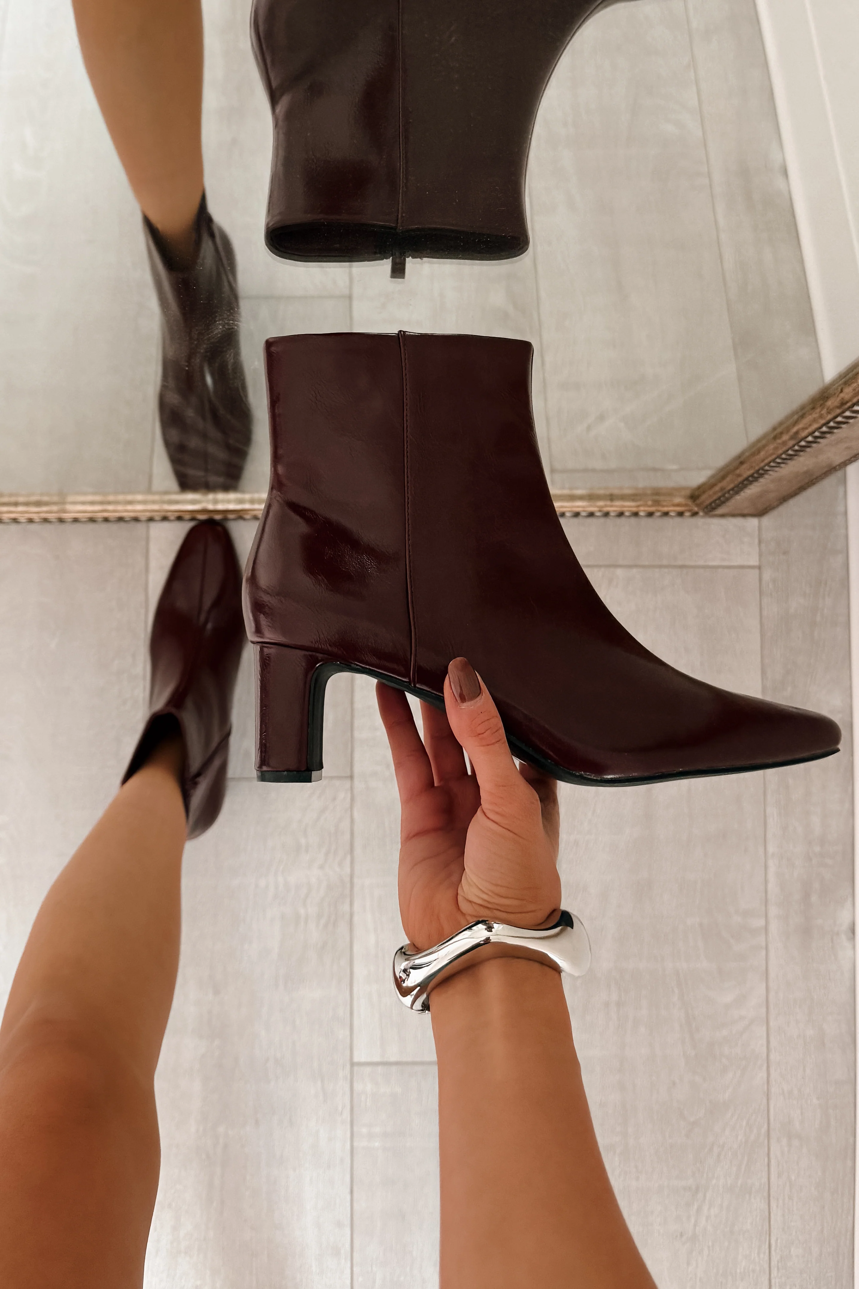 Starlet Status Glossy Pointed Toe Booties (Wine) - Image 2