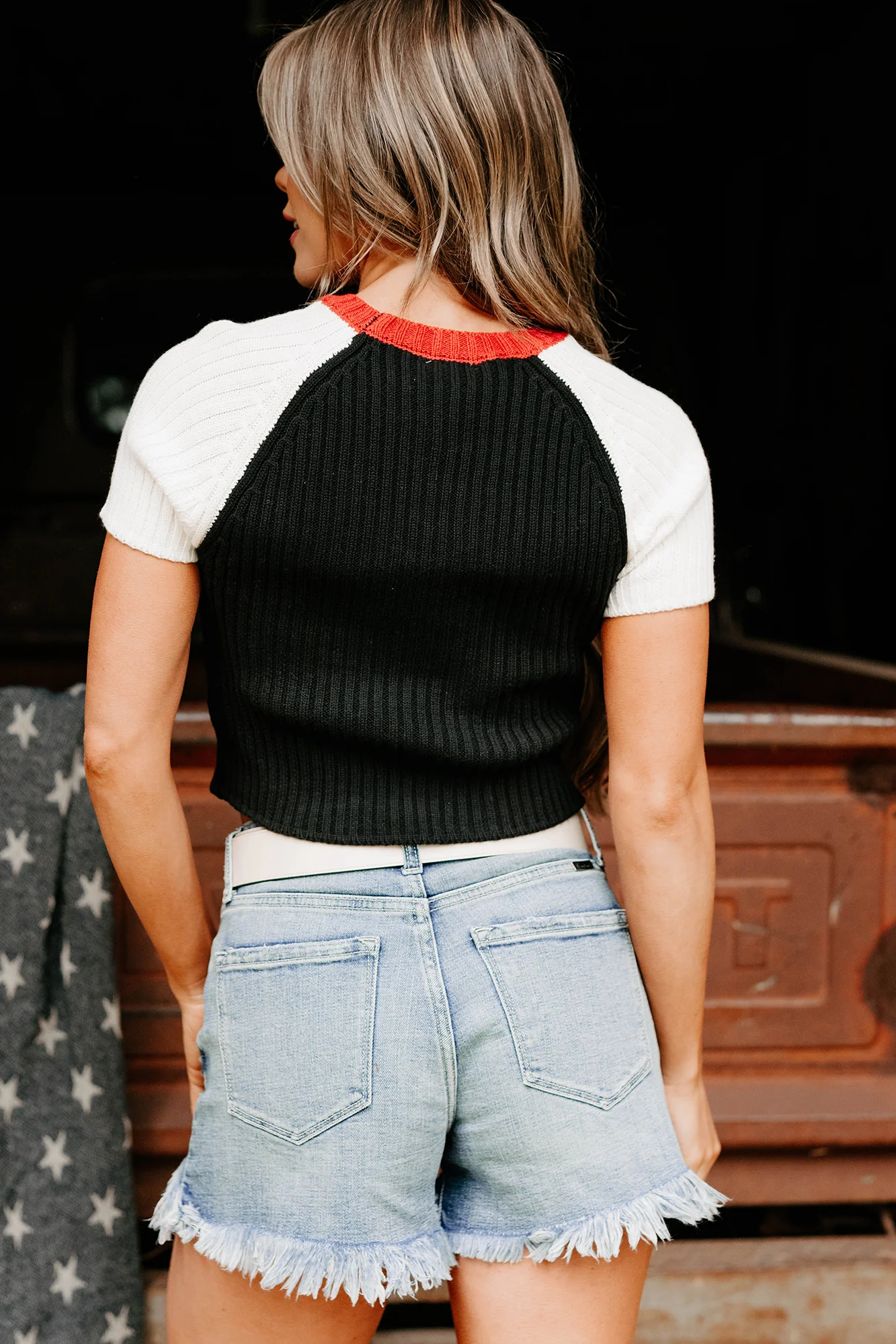 Starlet Style USA Flag Sweater Top (Black/White) - Image 5