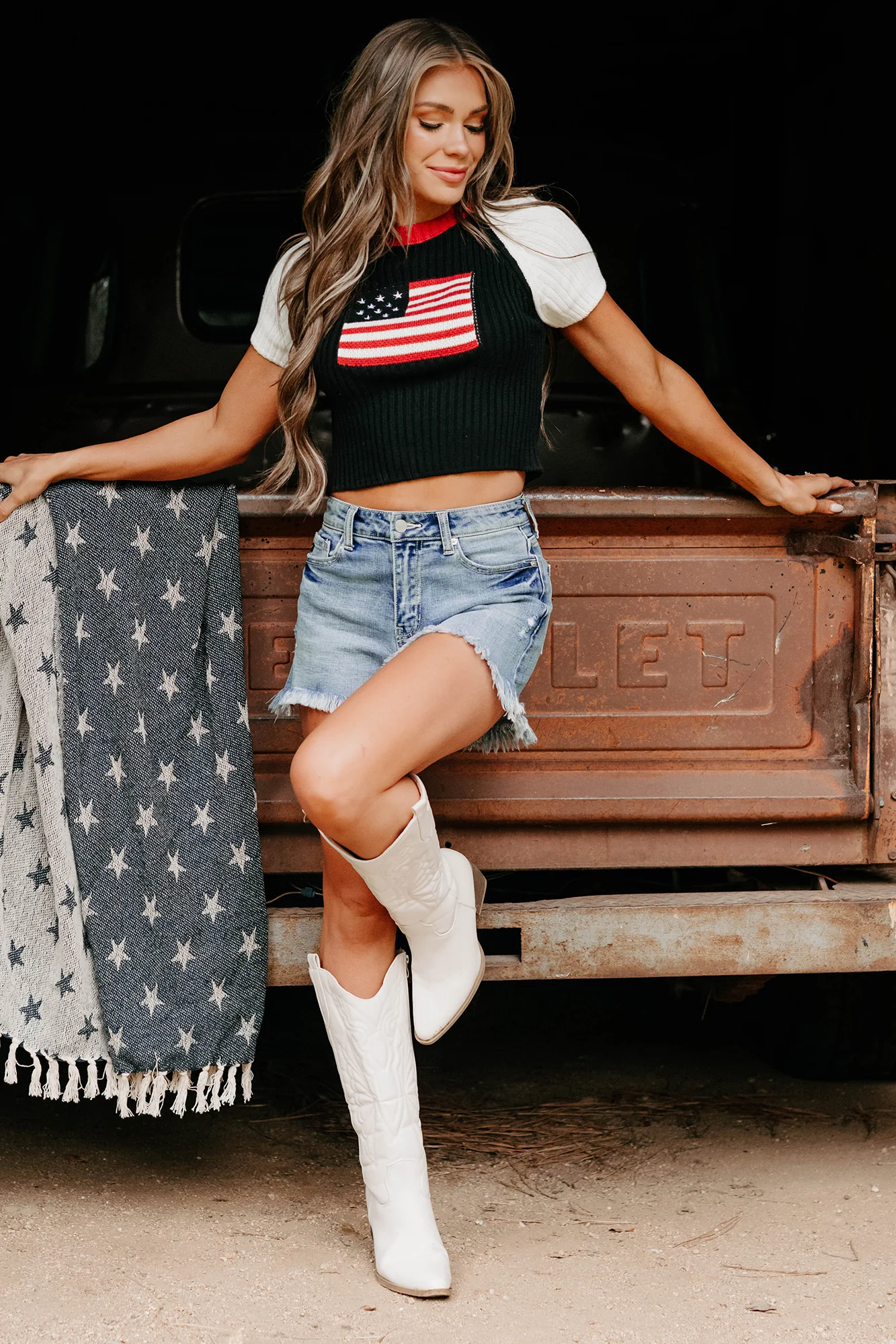 Starlet Style USA Flag Sweater Top (Black/White) - Image 7