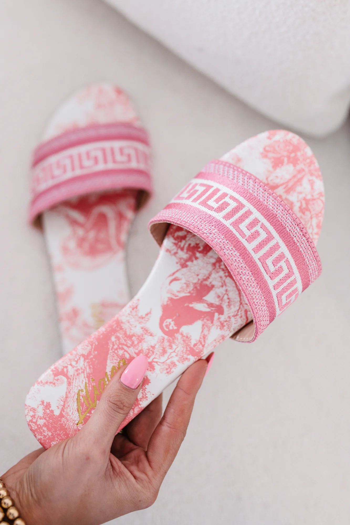 Starlit Allure Woven Print Slide Sandals (Pink) - Image 2