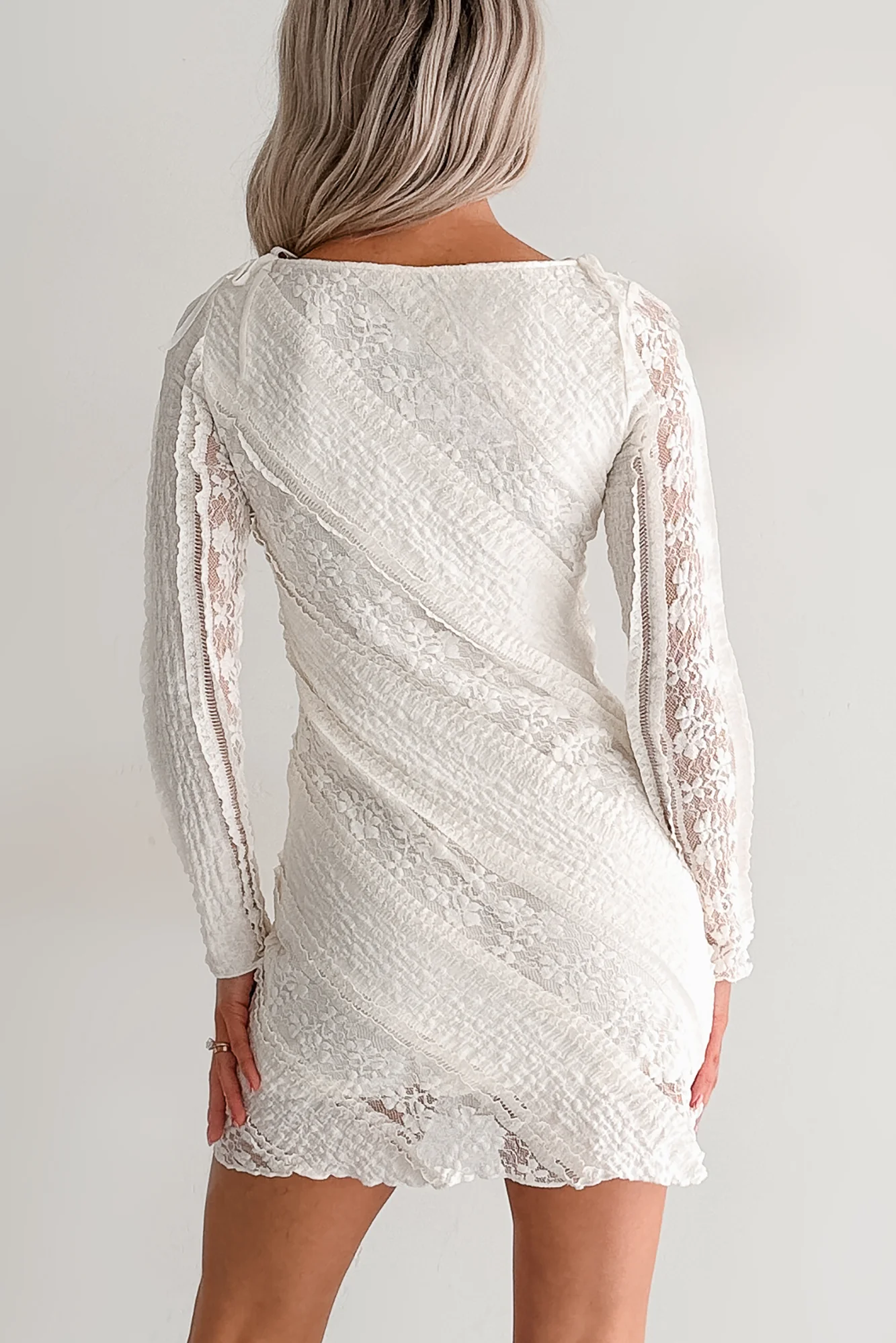 Starlit Haze Floral Lace Long Sleeve Mini Dress (Cream) - Image 4