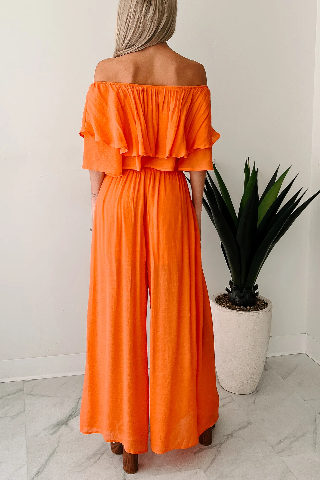 Stay Grounded Off Shoulder Flowy Pant Set (Orange) - Image 4