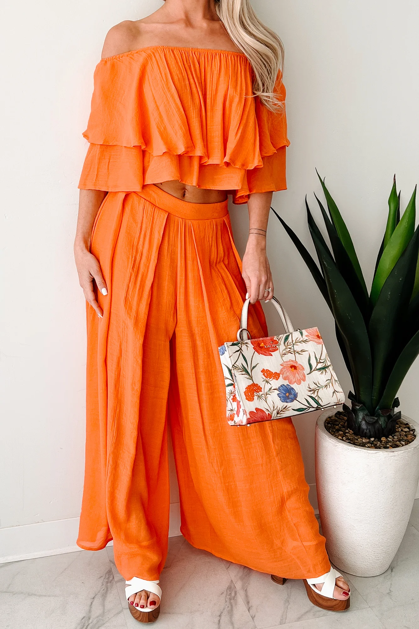 Stay Grounded Off Shoulder Flowy Pant Set (Orange) - Image 6
