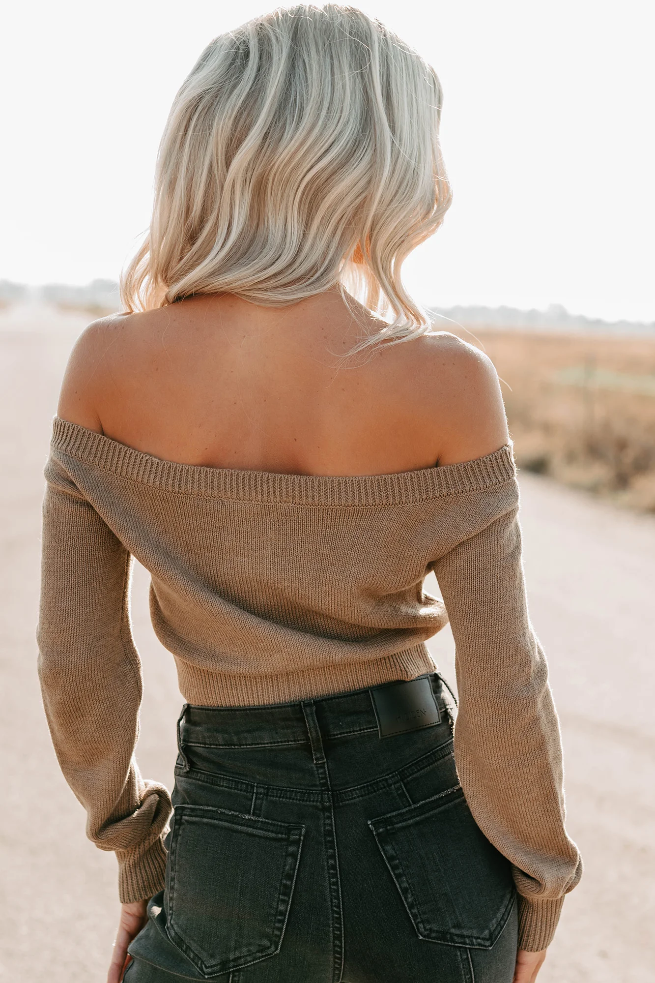 Stay Mine Off The Shoulder Buttoned Sweater Top (Dark Taupe) - Image 5
