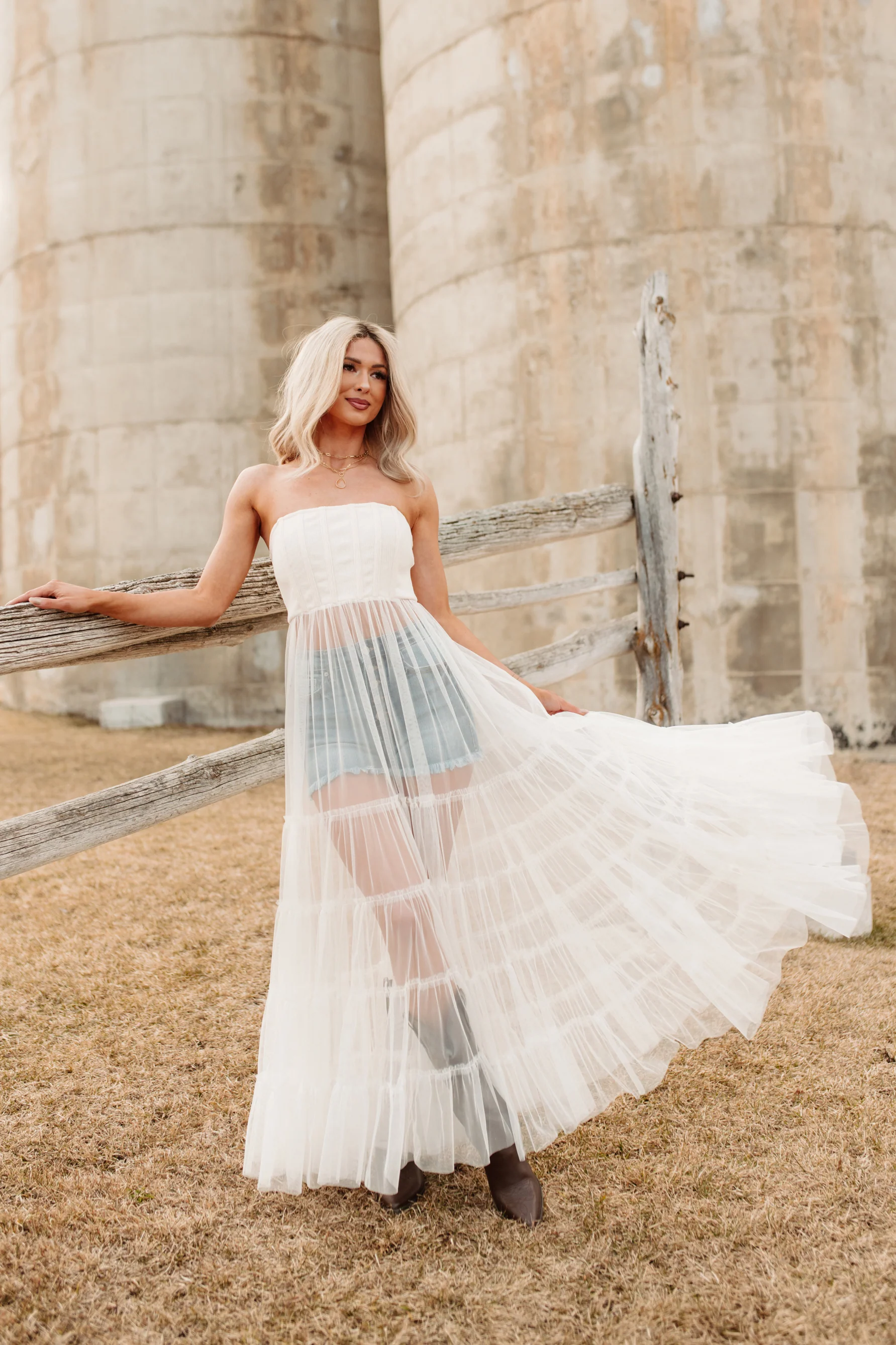 Stay Resilient Tiered Mesh Corset Maxi Dress (Cream) - Image 4