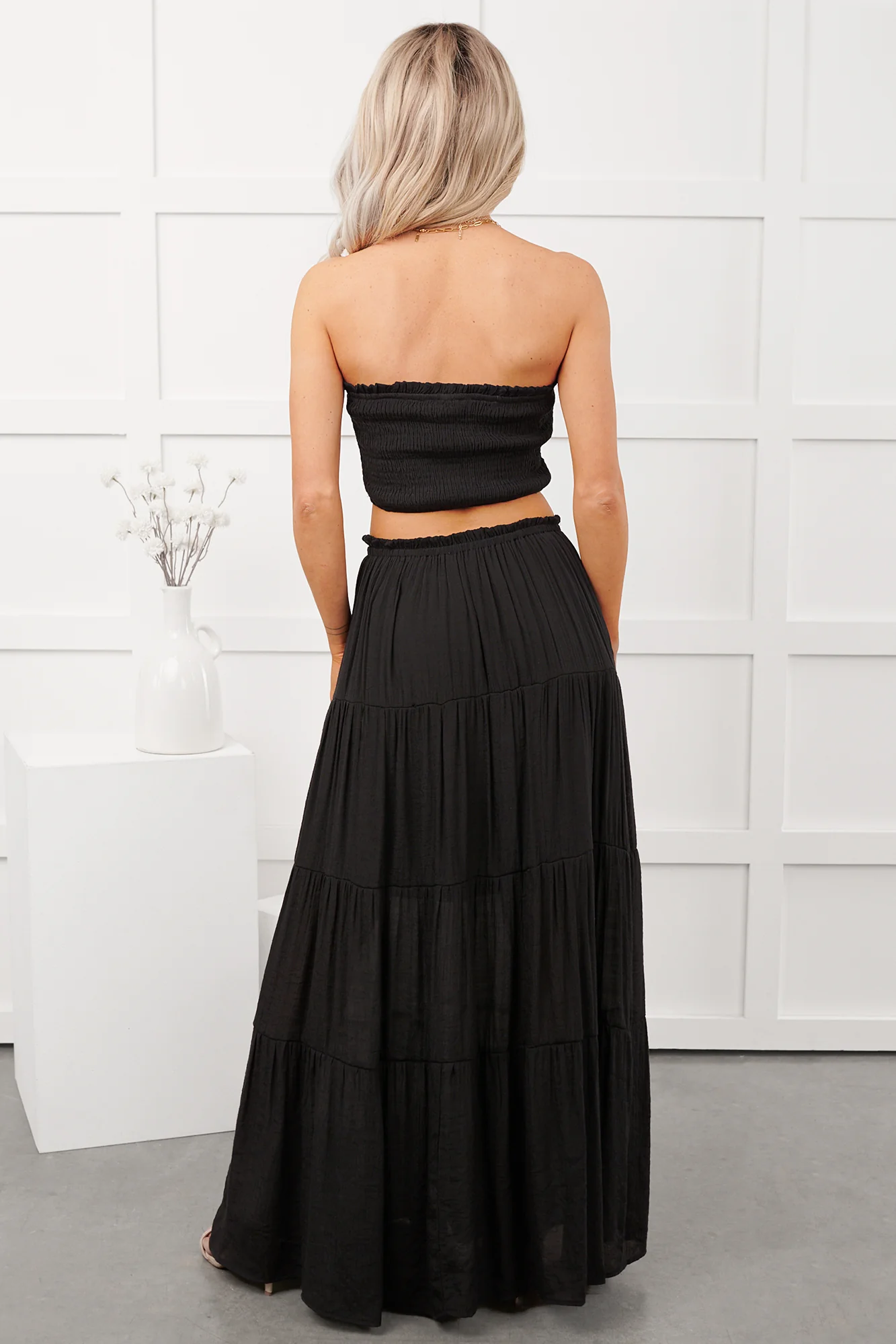 Stay Simple Smocked Bandeau & Maxi Skirt Set (Black) - Image 5