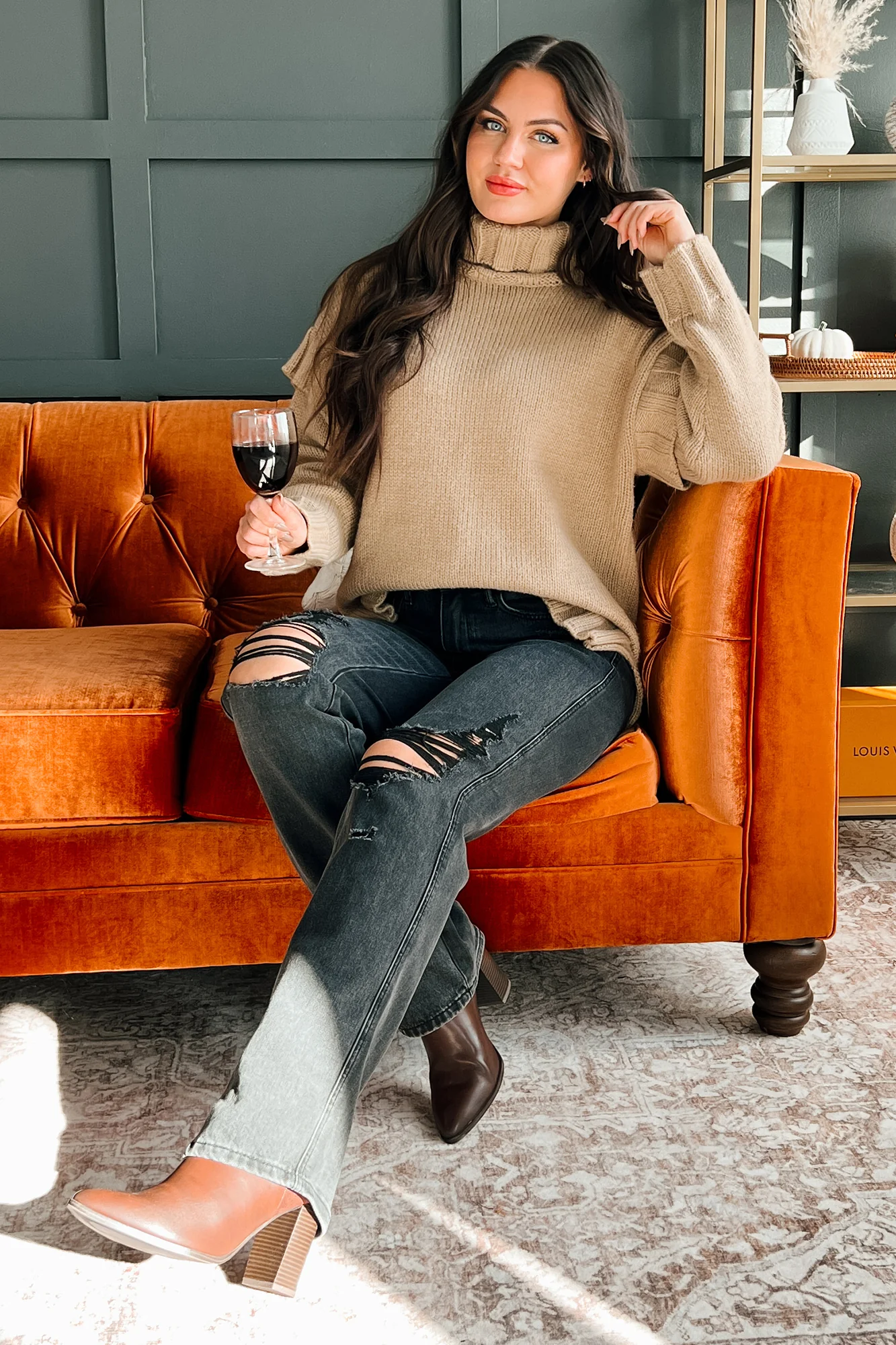 Staying Connected Oversized Turtleneck Sweater (Taupe) - Image 10