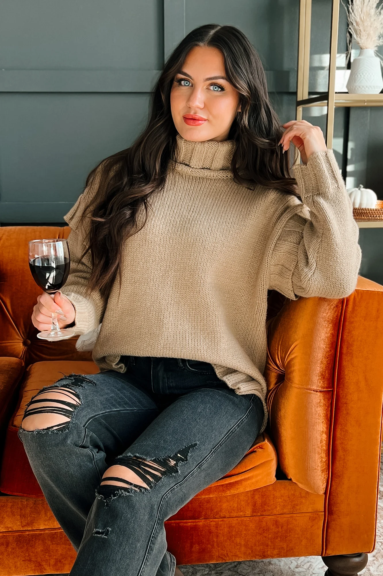 Staying Connected Oversized Turtleneck Sweater (Taupe) - Image 11