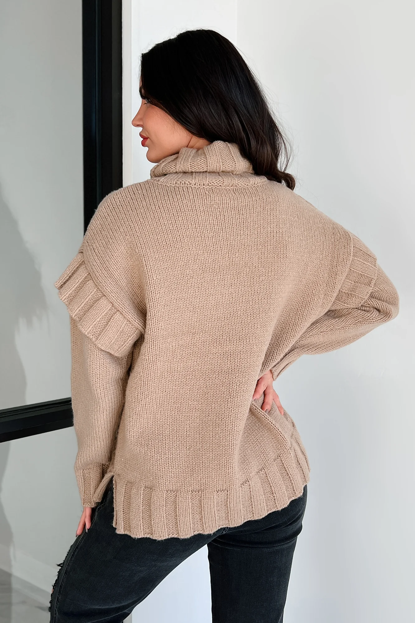 Staying Connected Oversized Turtleneck Sweater (Taupe) - Image 4