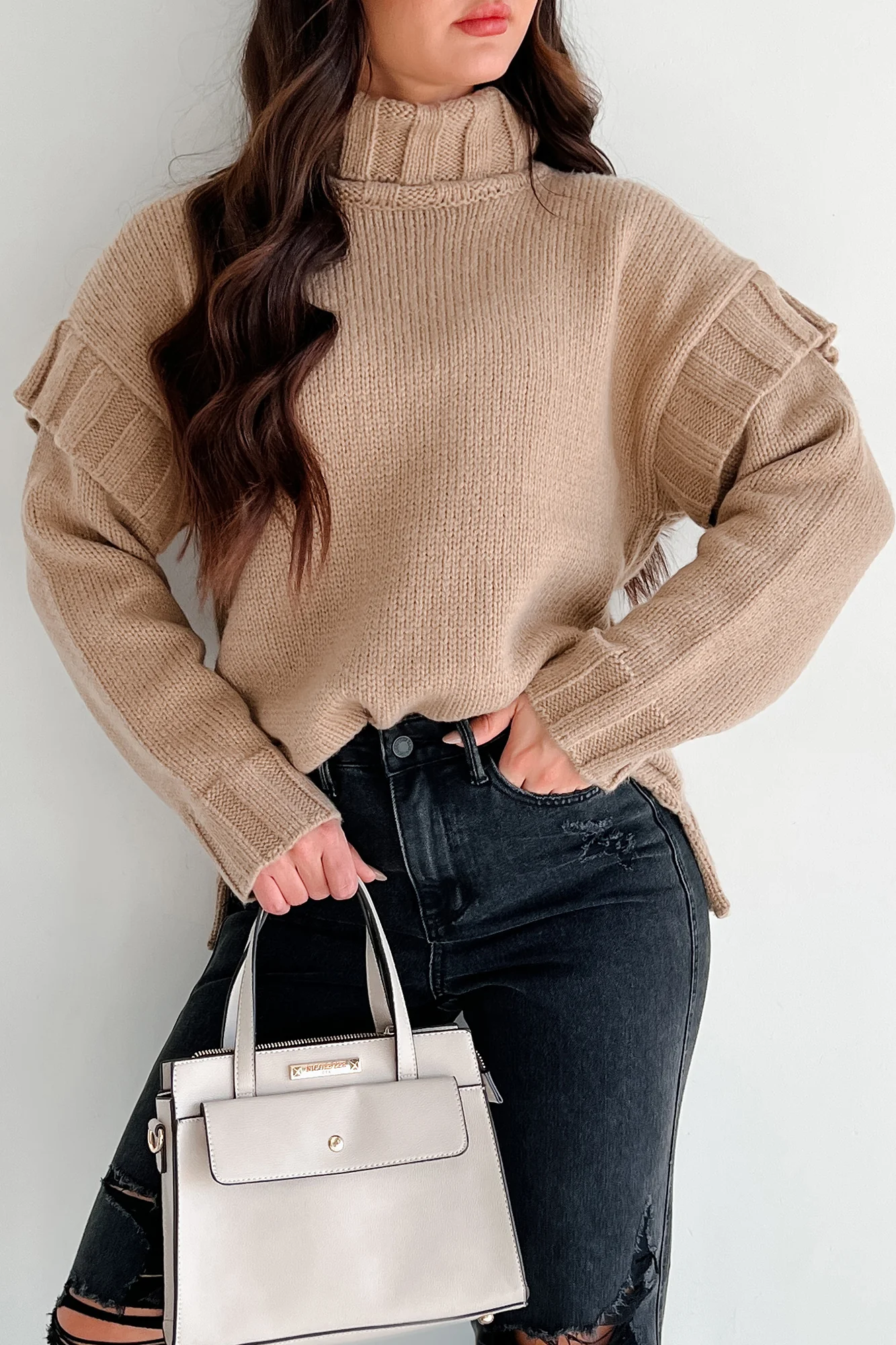 Staying Connected Oversized Turtleneck Sweater (Taupe) - Image 6
