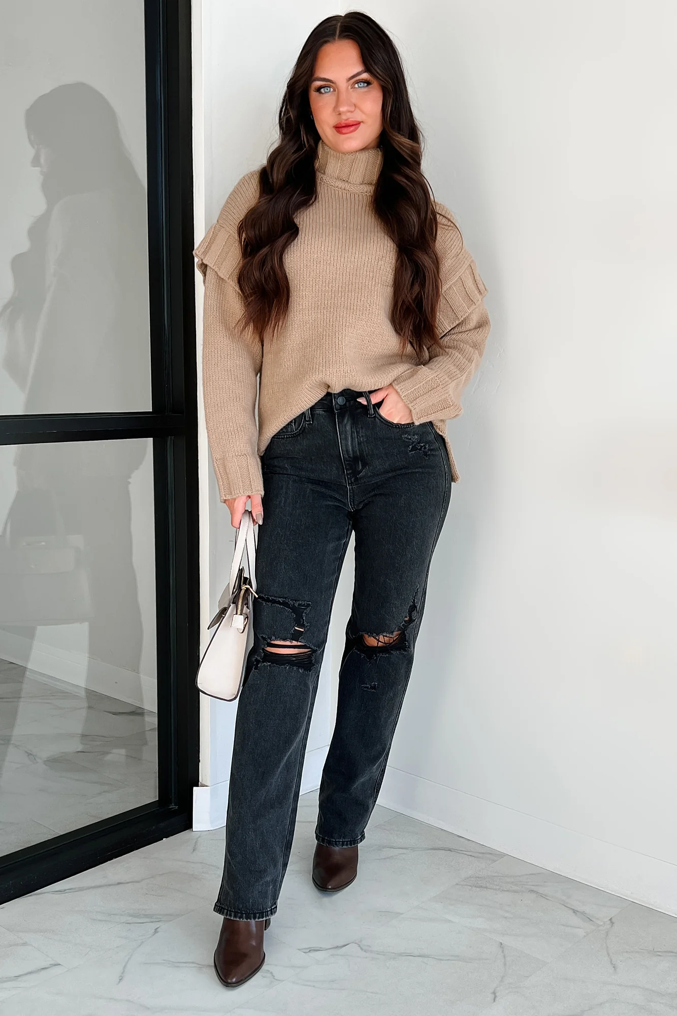Staying Connected Oversized Turtleneck Sweater (Taupe) - Image 7