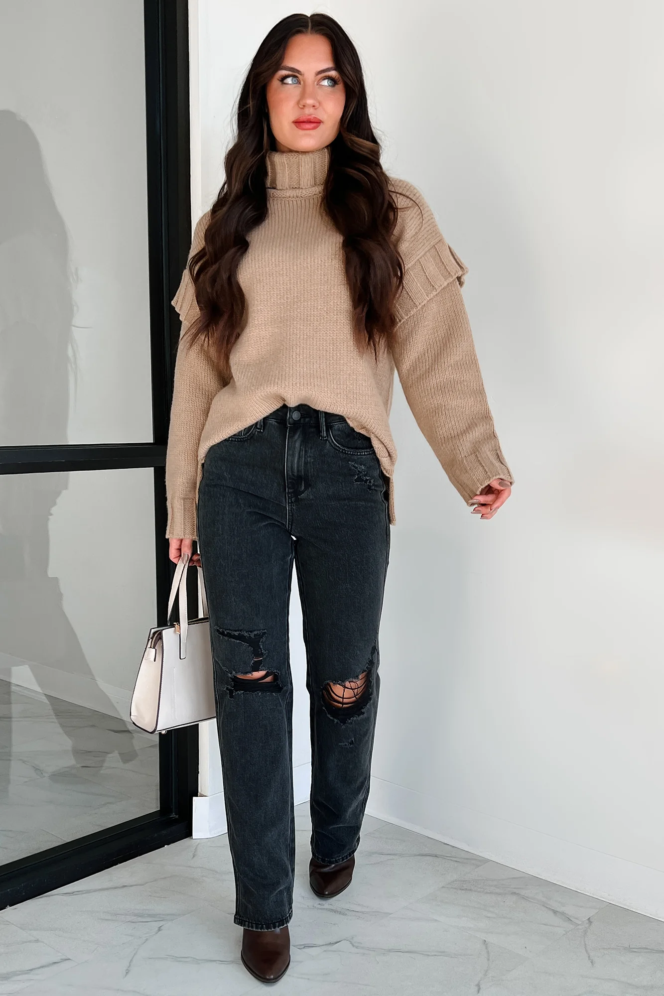 Staying Connected Oversized Turtleneck Sweater (Taupe) - Image 8