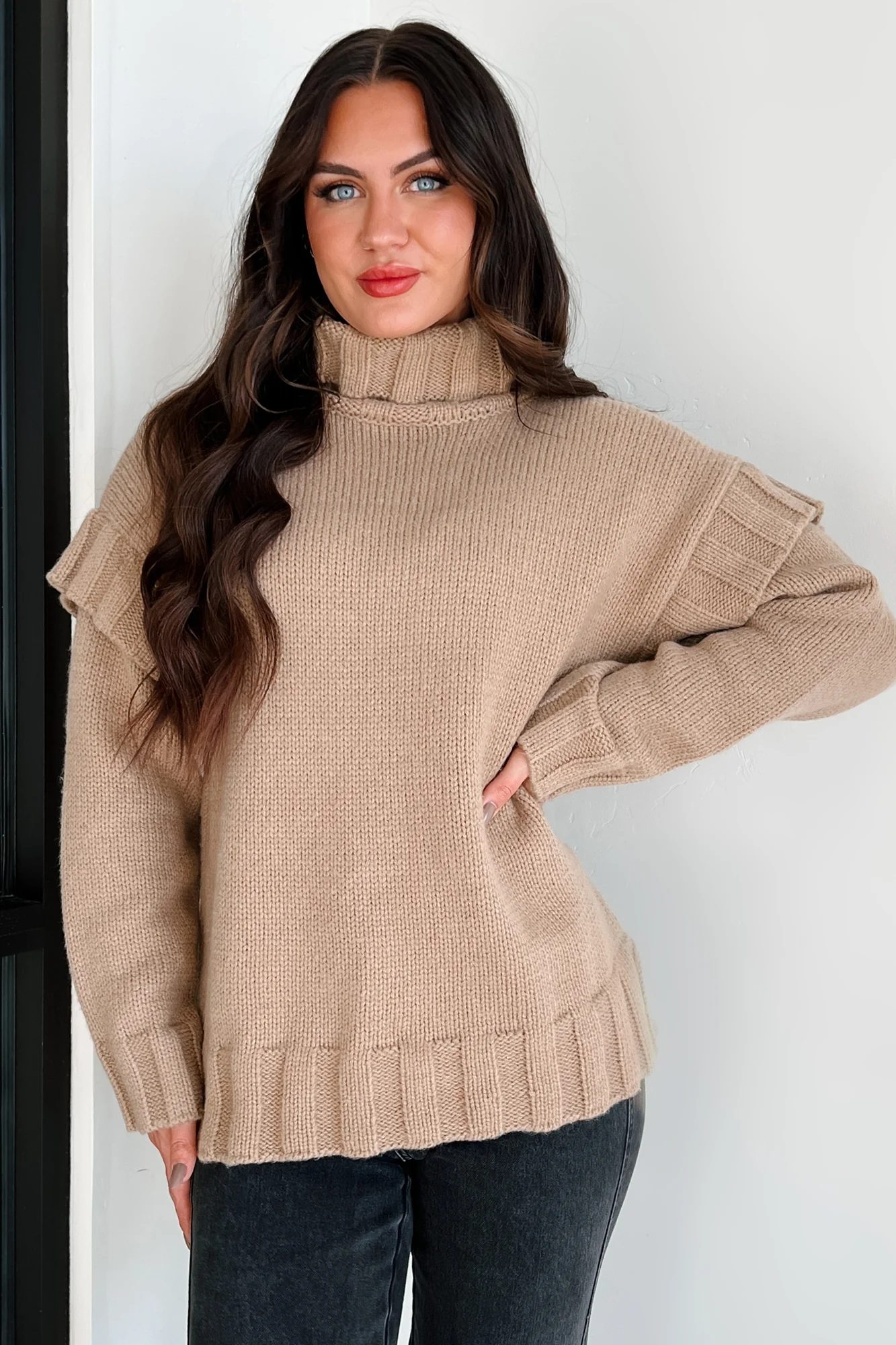 Staying Connected Oversized Turtleneck Sweater (Taupe) - Image 9