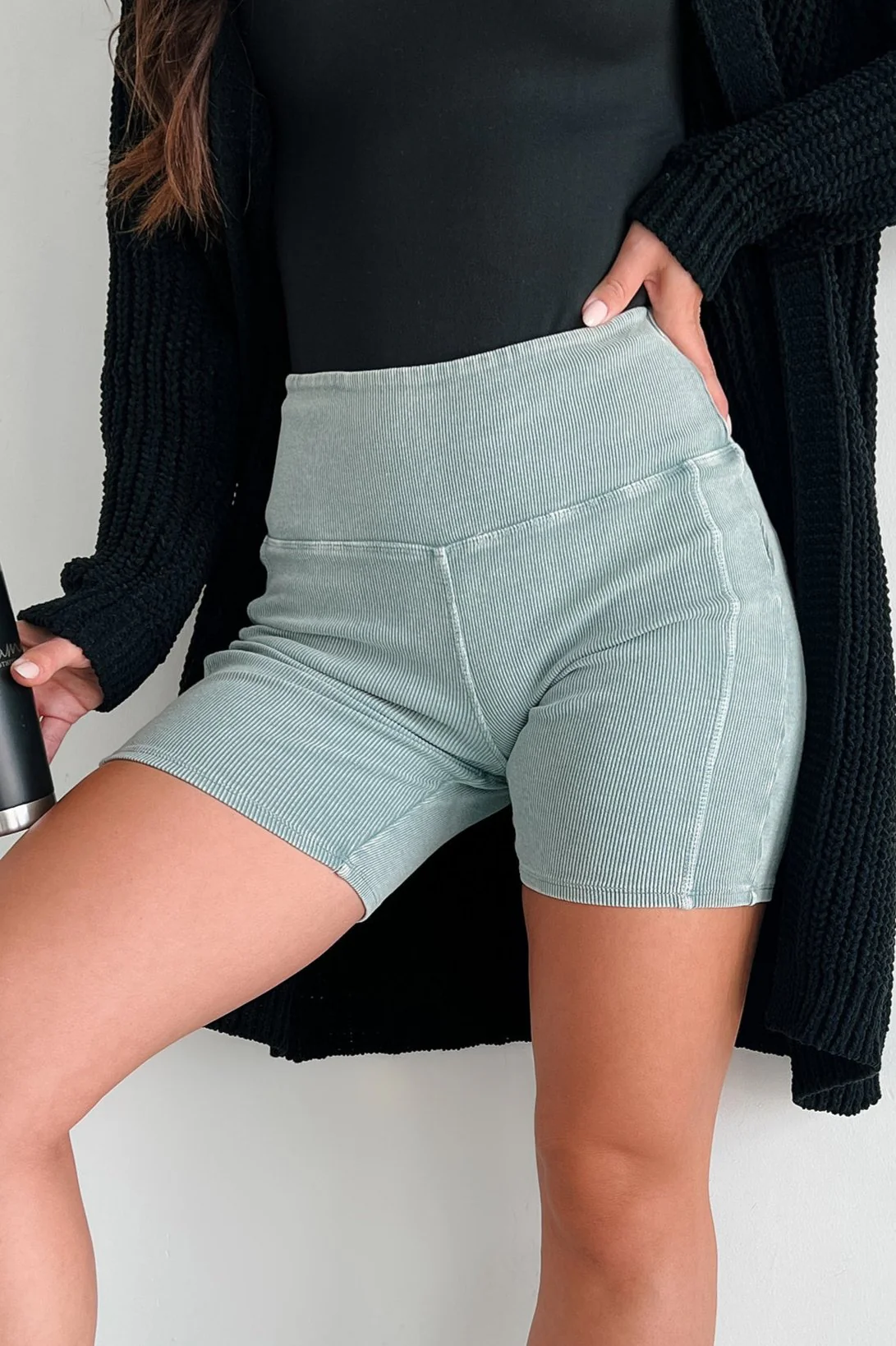Staying In My Lane Ribbed Biker Short (Sage) - Image 6