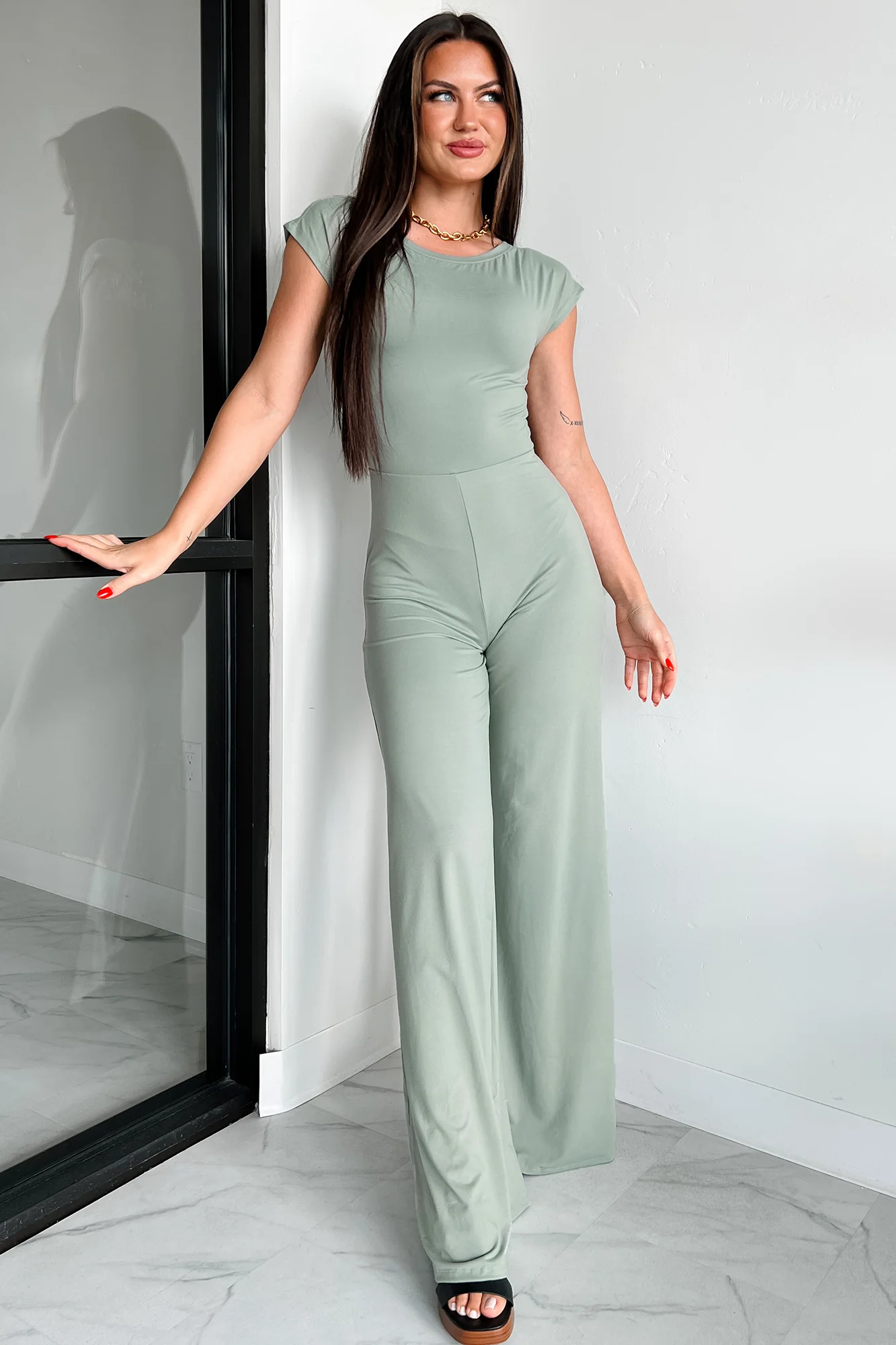Staying Out Later Twist-Back Jumpsuit (Sage) - Image 4