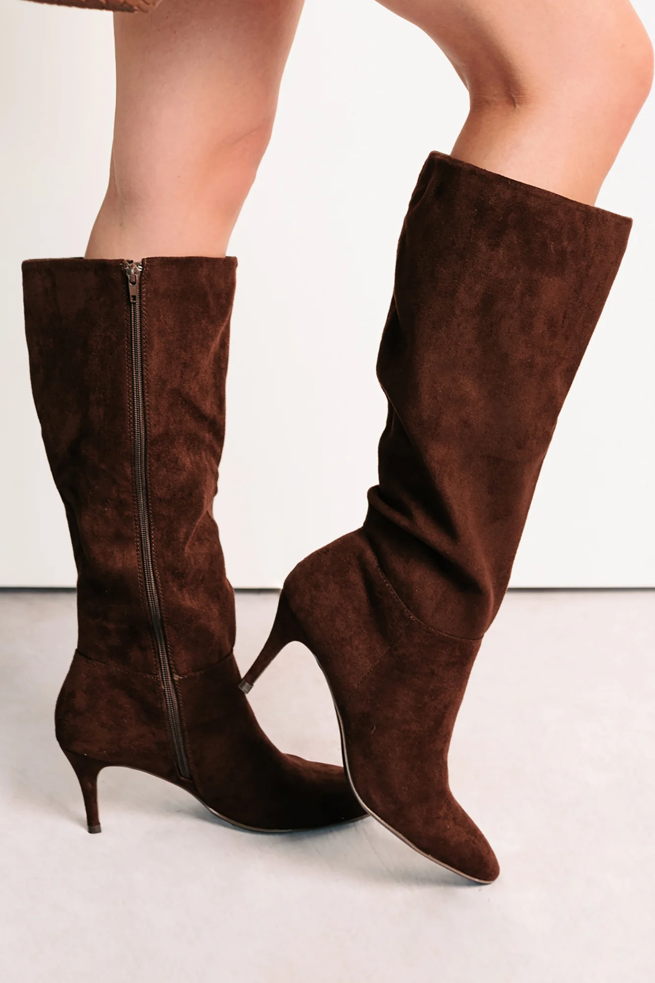 Staying Strong Faux Suede Stiletto Heel Boots (Brown) - Image 10