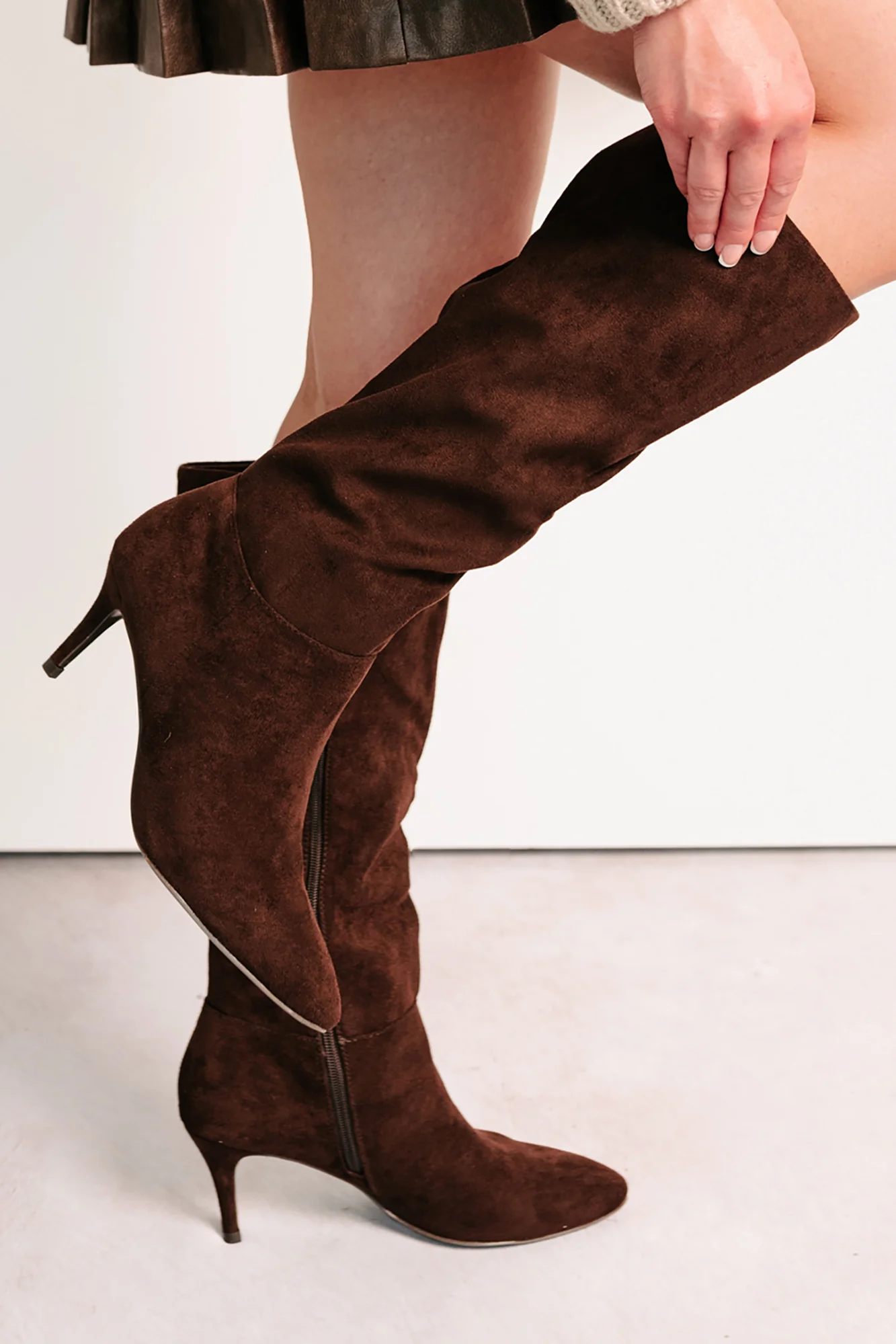 Staying Strong Faux Suede Stiletto Heel Boots (Brown) - Image 11
