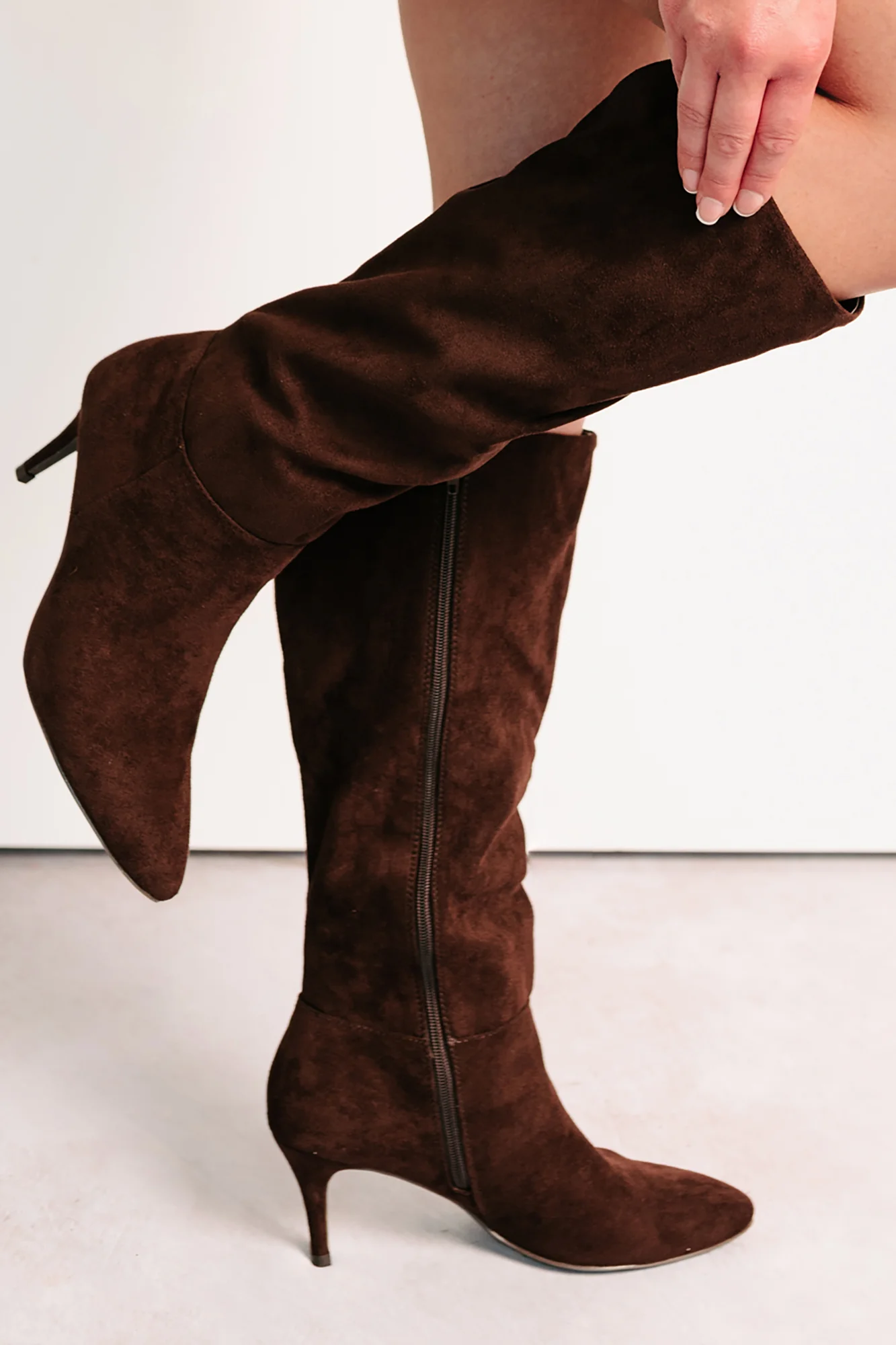 Staying Strong Faux Suede Stiletto Heel Boots (Brown) - Image 3