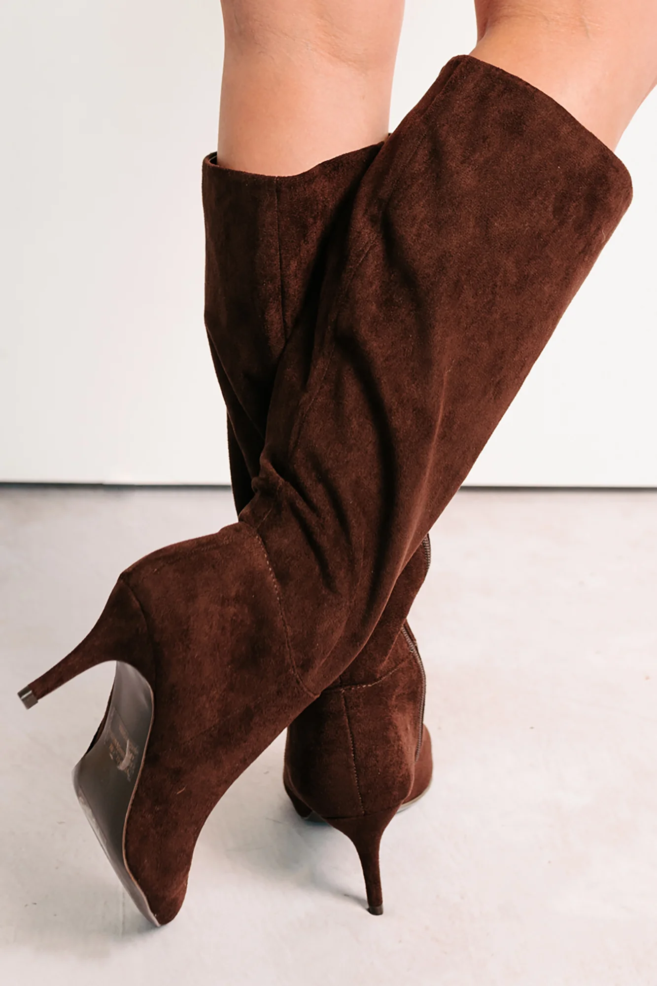 Staying Strong Faux Suede Stiletto Heel Boots (Brown) - Image 4
