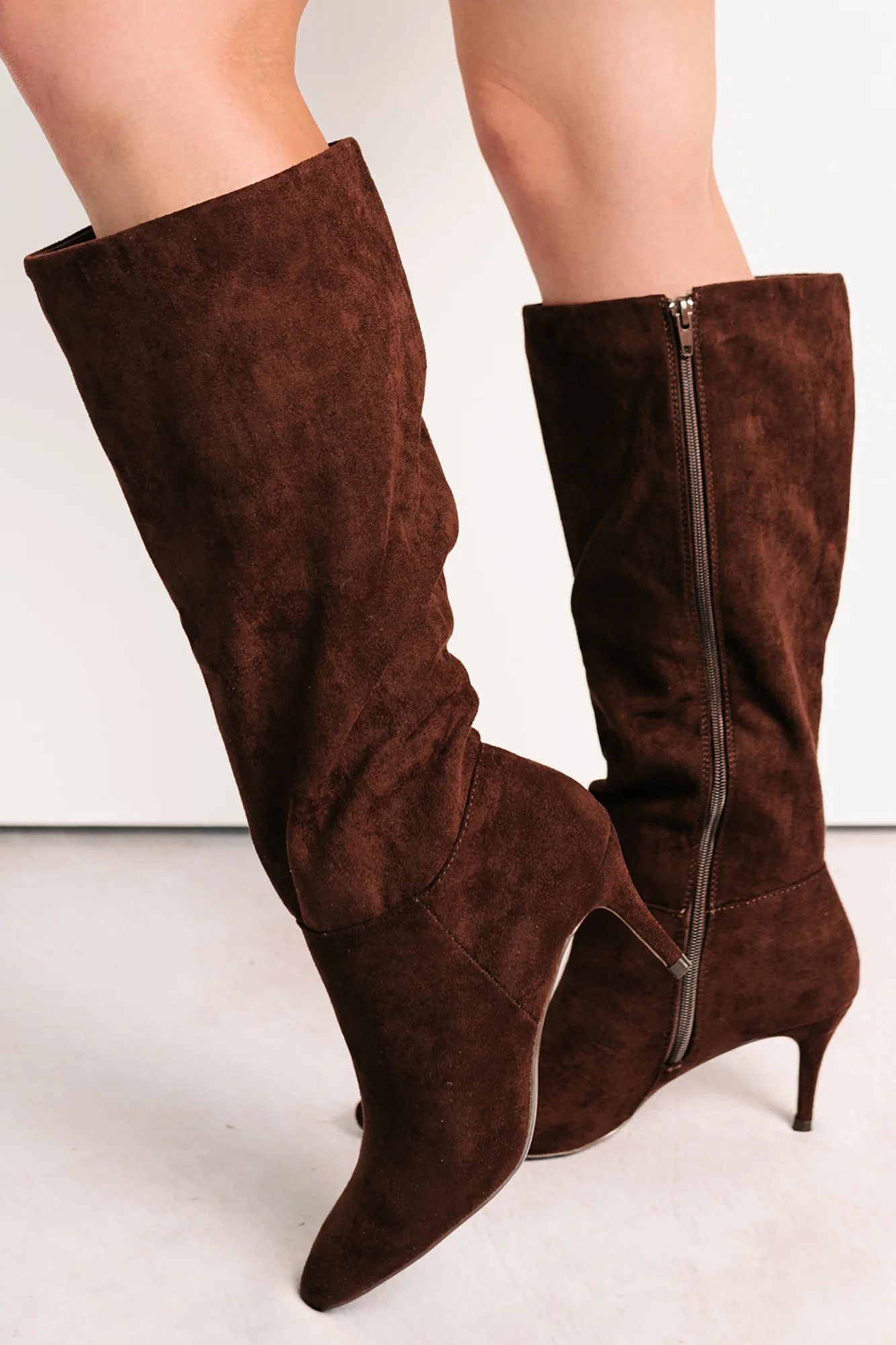 Staying Strong Faux Suede Stiletto Heel Boots (Brown) - Image 5