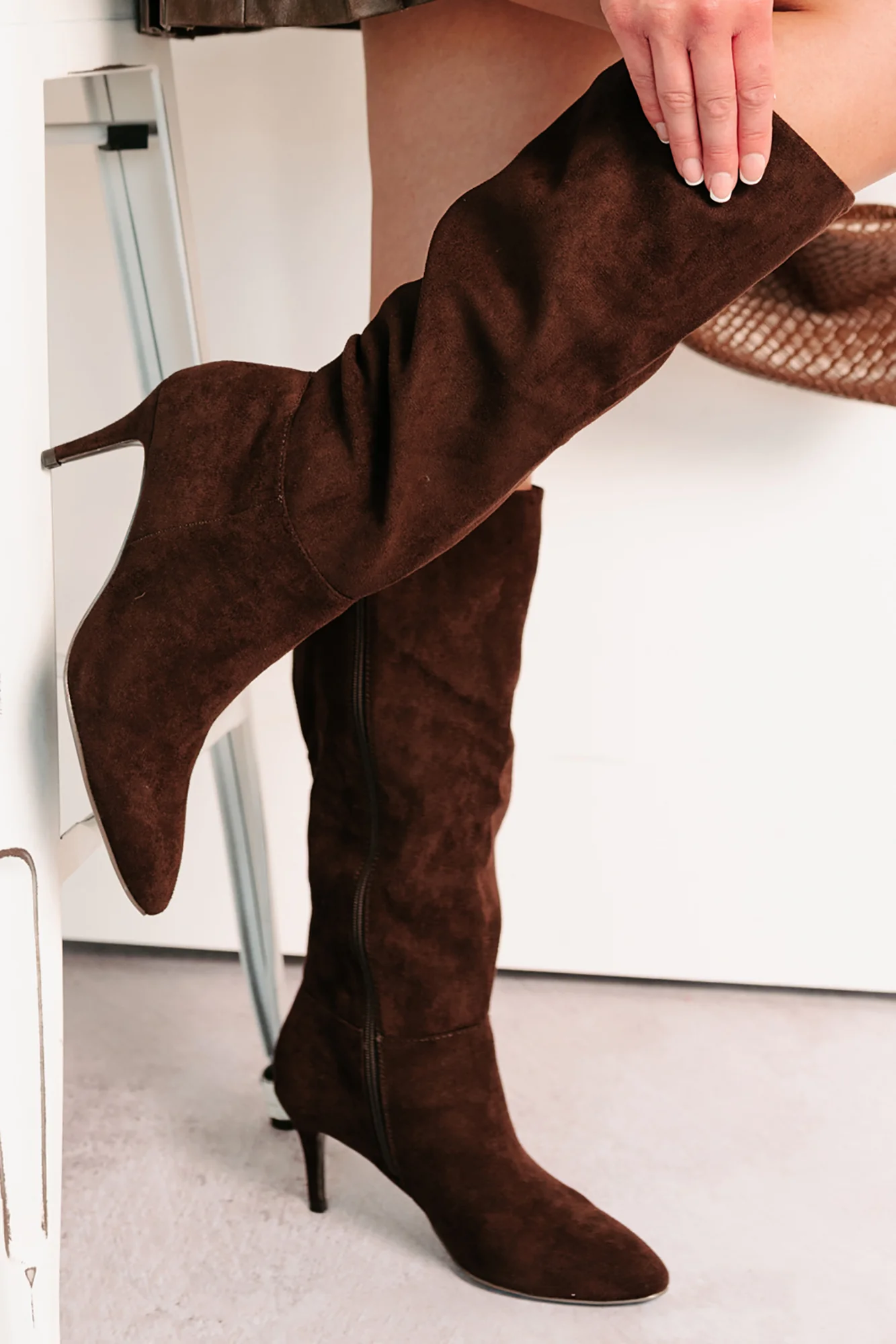 Staying Strong Faux Suede Stiletto Heel Boots (Brown) - Image 7