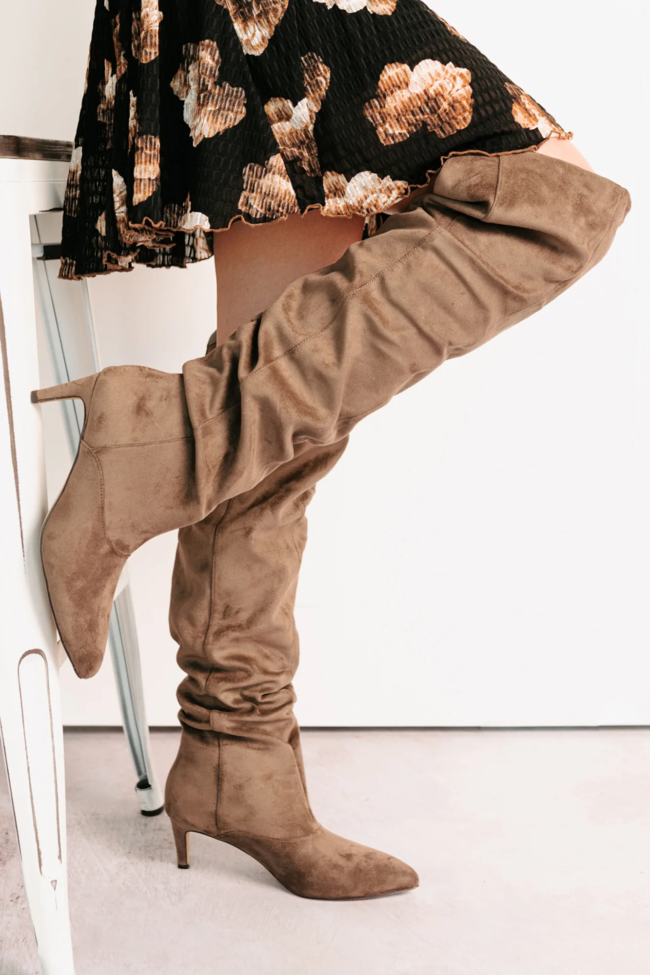 Staying Strong Faux Suede Stiletto Heel Boots (Taupe) - Image 2