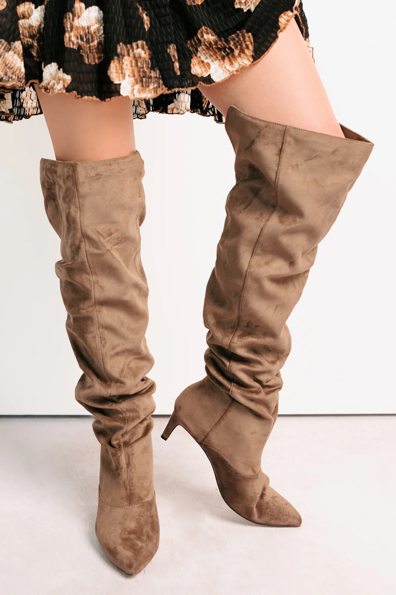 Staying Strong Faux Suede Stiletto Heel Boots (Taupe) - Image 3