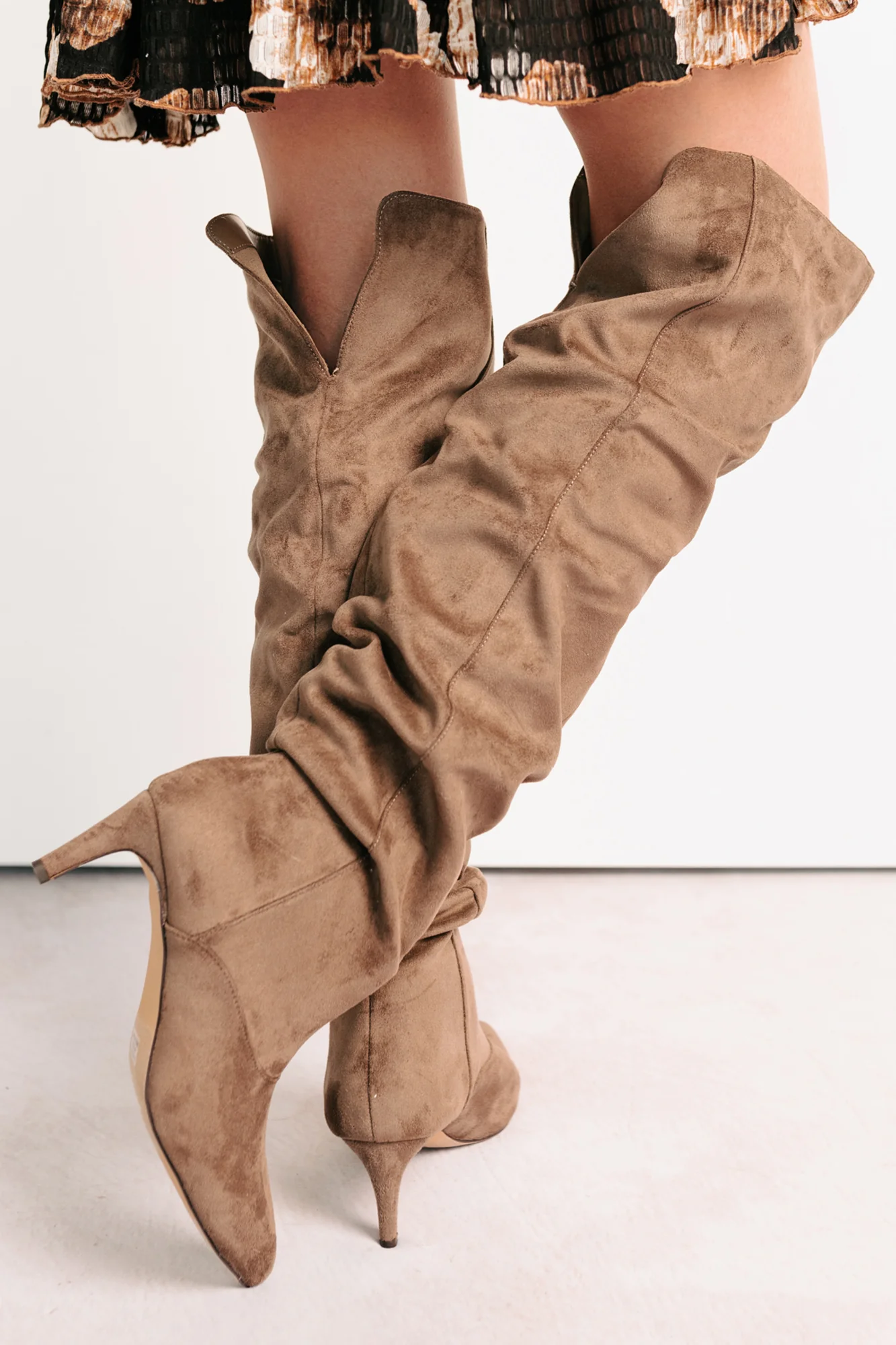 Staying Strong Faux Suede Stiletto Heel Boots (Taupe) - Image 4