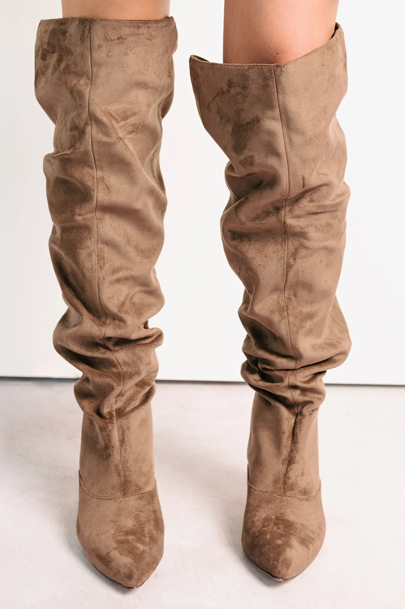 Staying Strong Faux Suede Stiletto Heel Boots (Taupe) - Image 6
