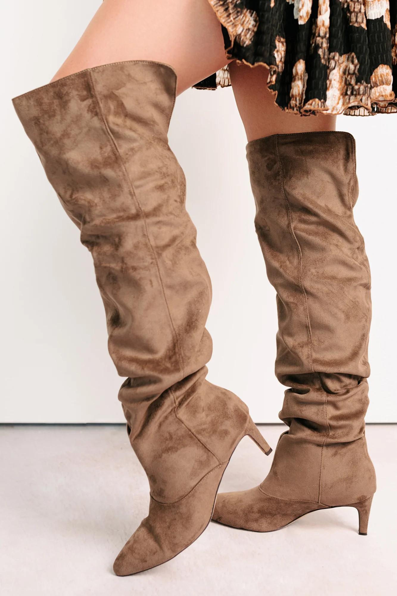 Staying Strong Faux Suede Stiletto Heel Boots (Taupe) - Image 7