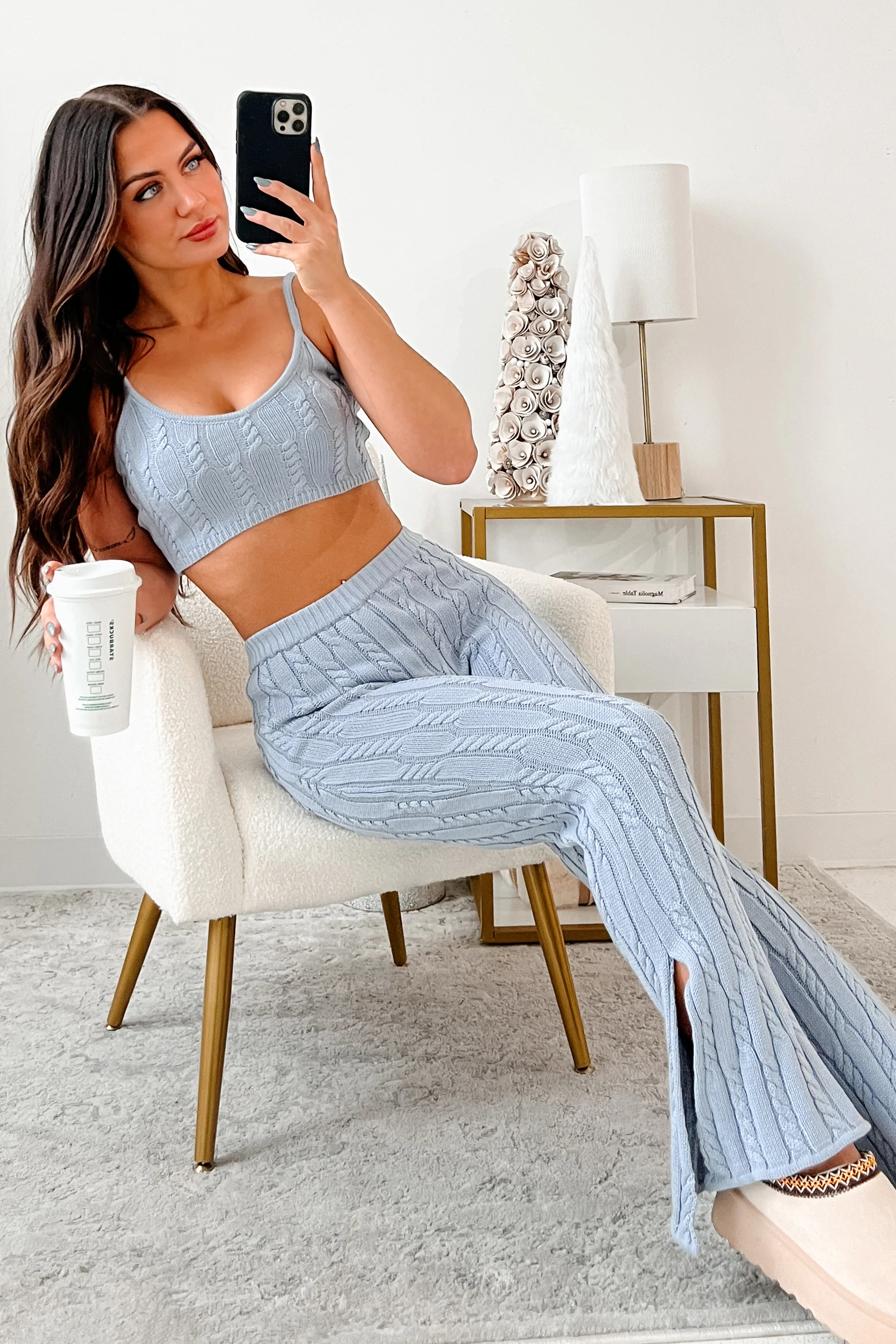 DOORBUSTER Staying Unbothered Cable Knit Crop Top (Light Blue) - Image 6