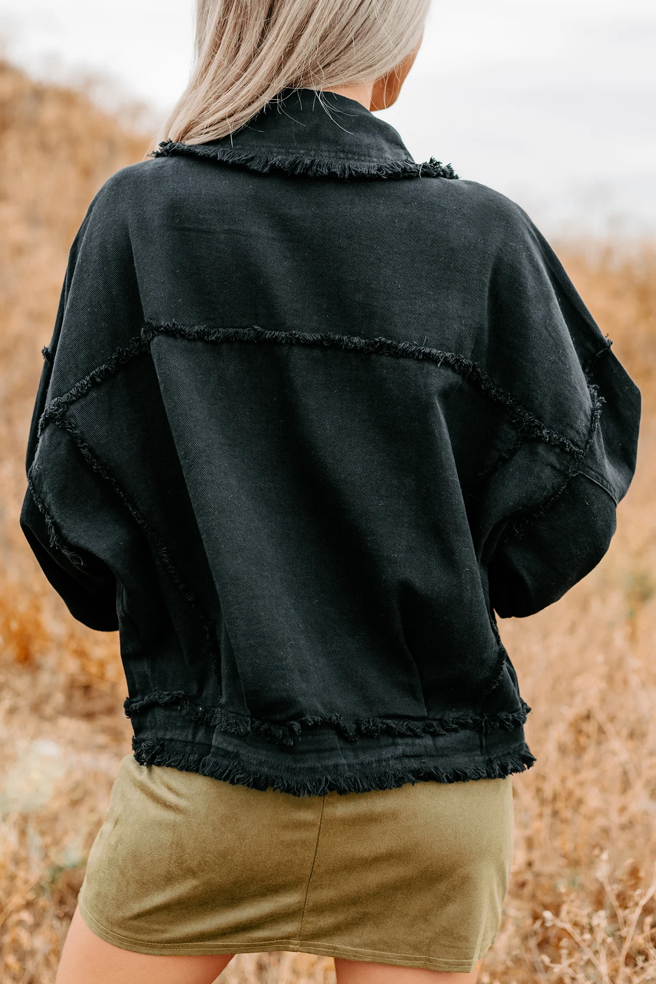 Steady Ground Raw Seam Denim Shacket (Black) - Image 4