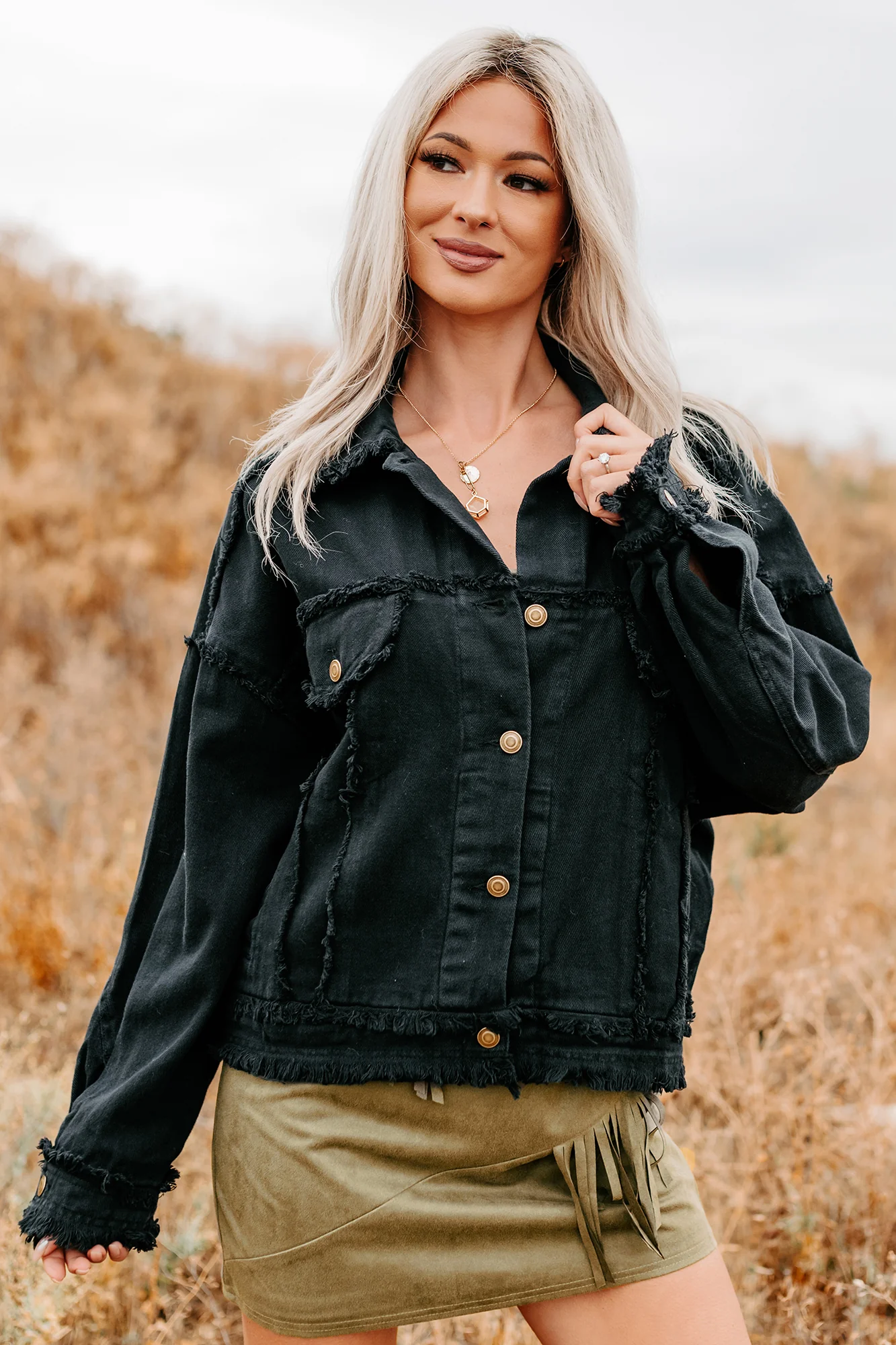 Steady Ground Raw Seam Denim Shacket (Black) - Image 5