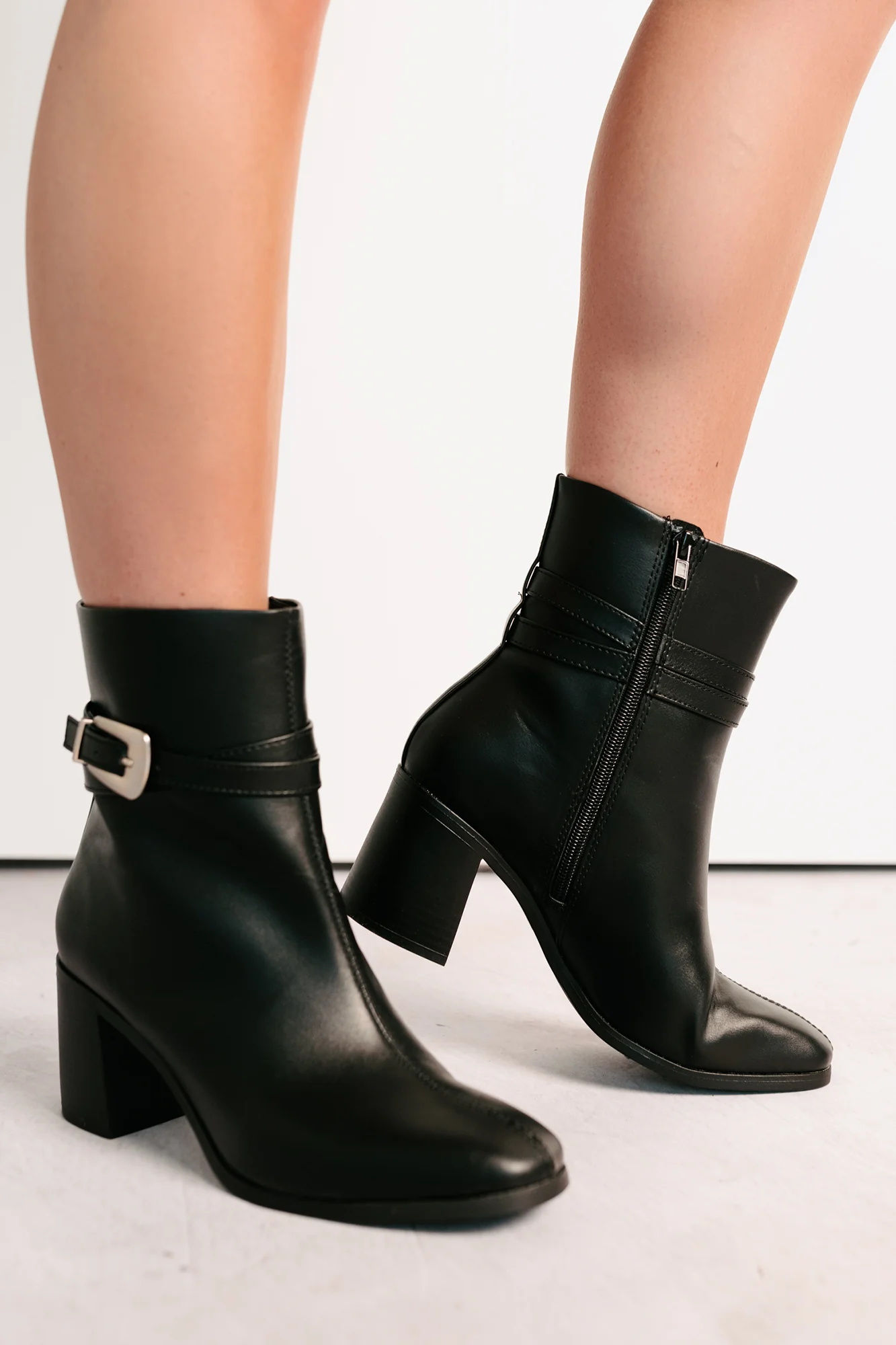 Step In Style Faux Leather Buckle Detail Booties (Black) - Image 3
