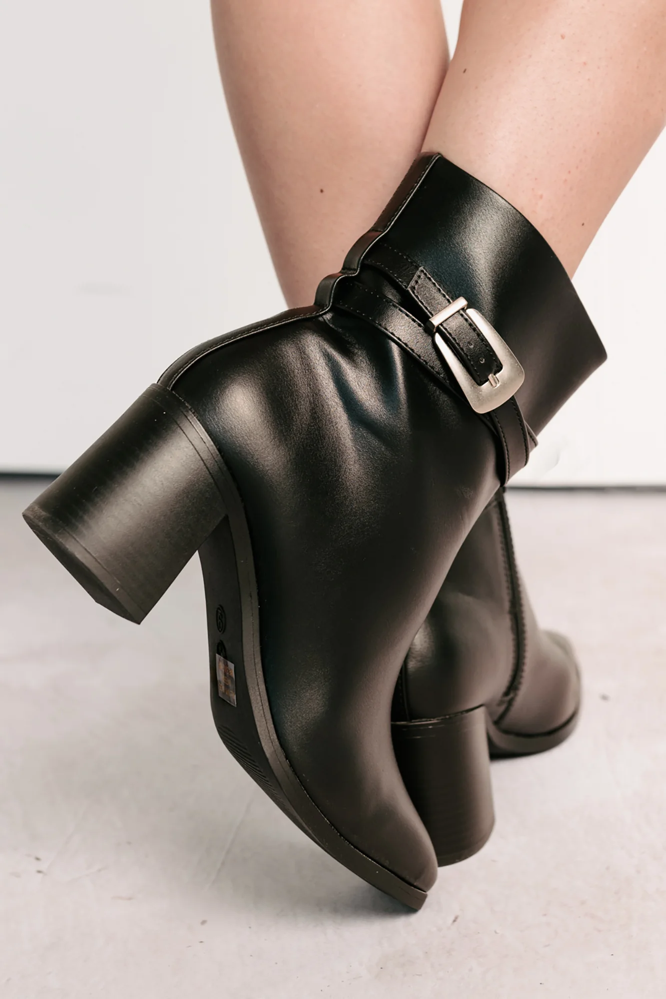 Step In Style Faux Leather Buckle Detail Booties (Black) - Image 4