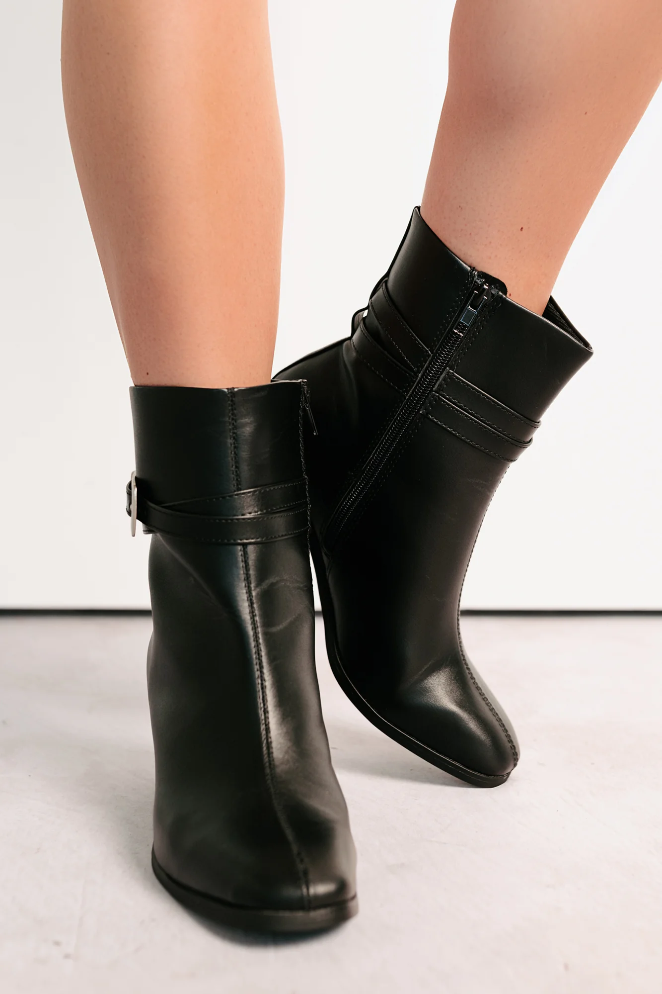 Step In Style Faux Leather Buckle Detail Booties (Black) - Image 5