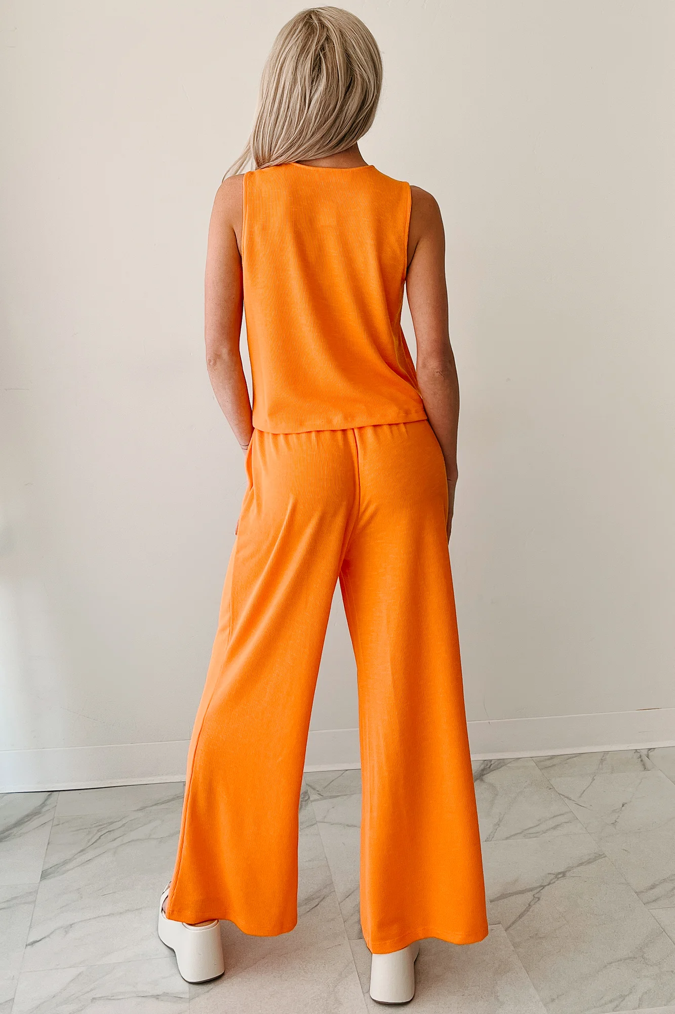 Still As The Stars Two-Piece Ribbed Tank & Pant Set (Orange) - Image 4