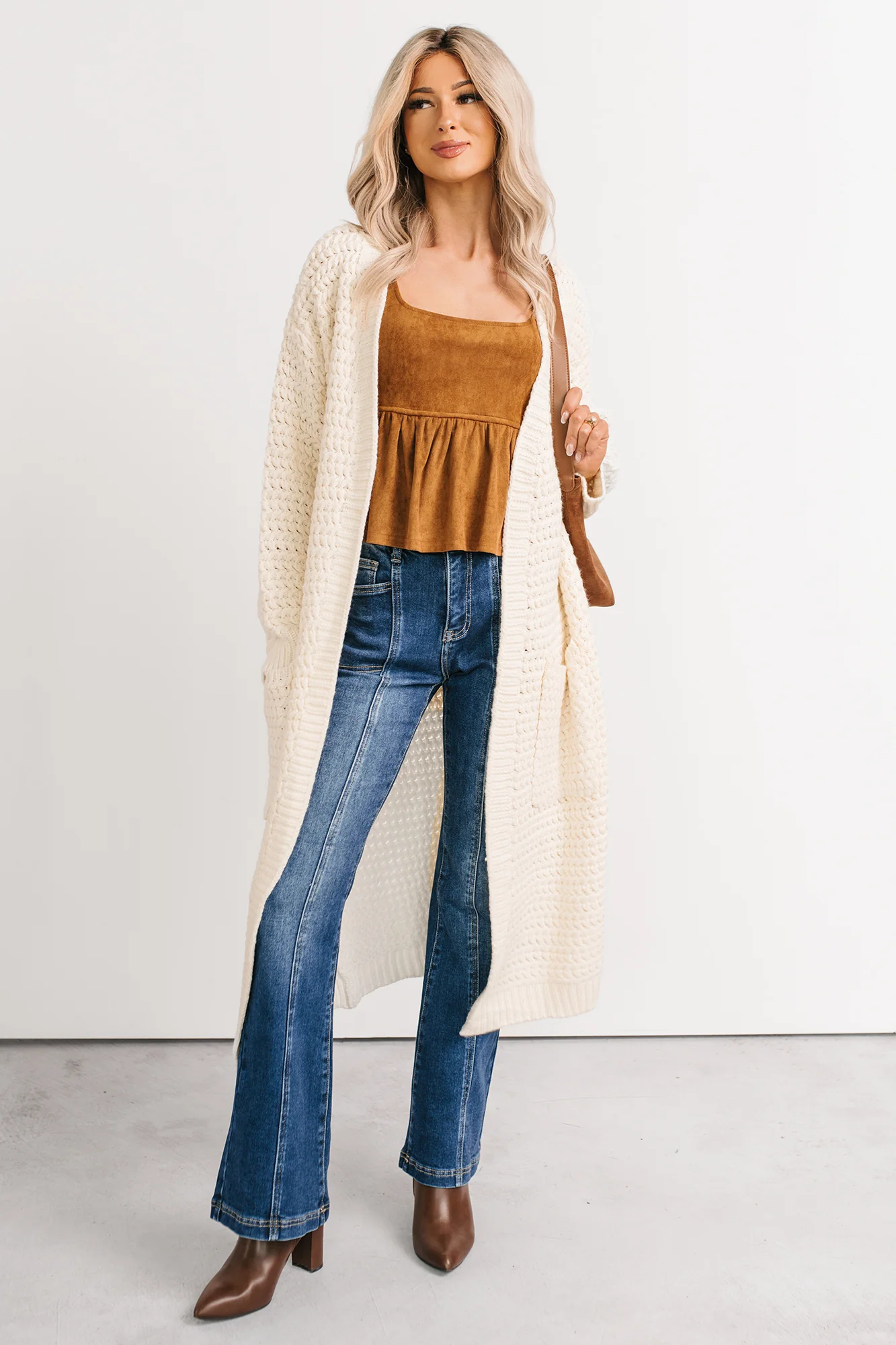Still Dreaming Cable Knit Long Cardigan (Cream) - Image 13